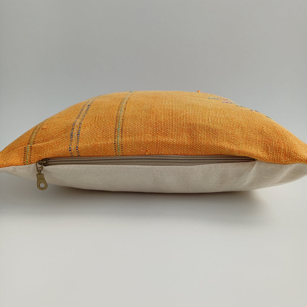Moroccan Handmade Orange Cactus Silk Cushion Cover 16''x16'' / 40x40 CM