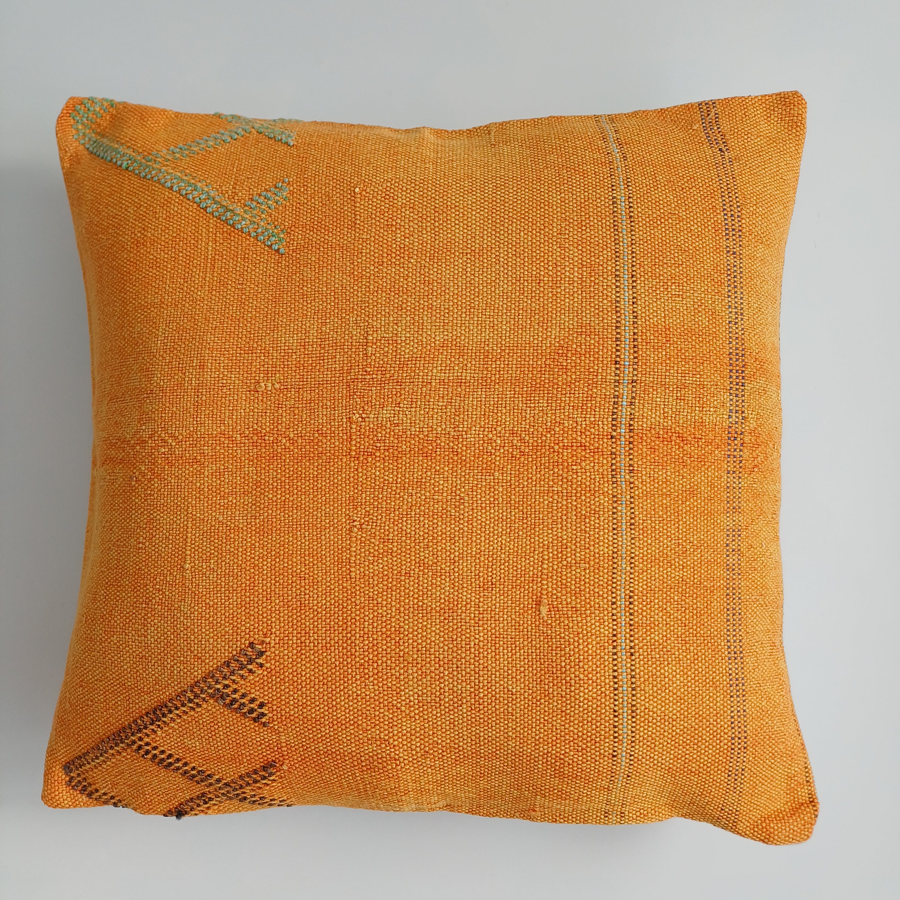 Moroccan Handmade Orange Cactus Silk Cushion Cover 16''x16'' / 40x40 CM