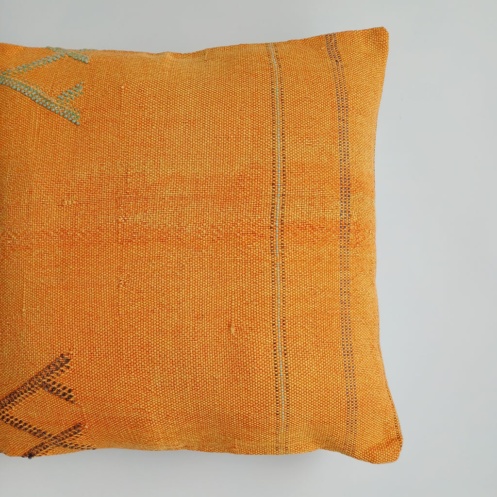 Moroccan Handmade Orange Cactus Silk Cushion Cover 16''x16'' / 40x40 CM