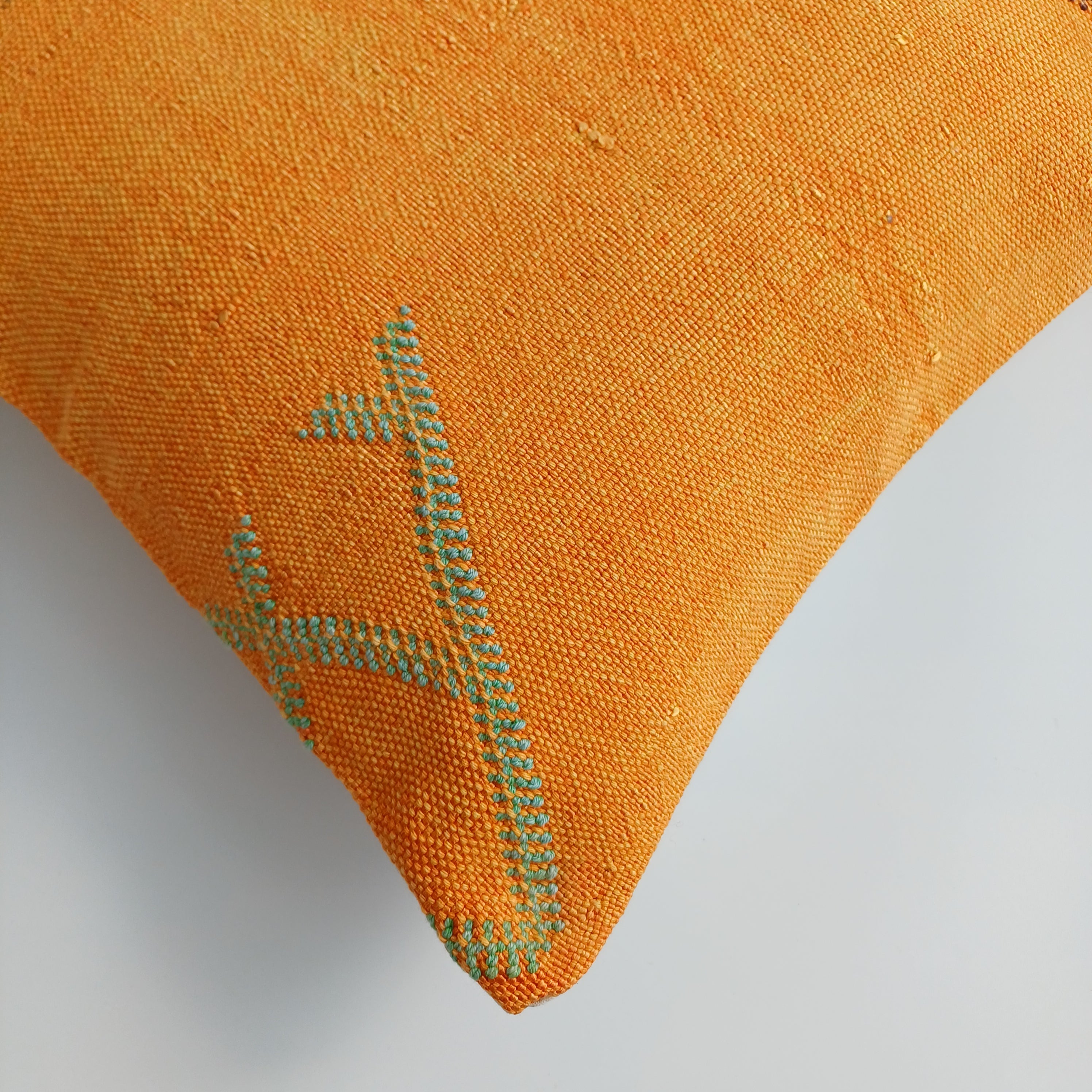 Moroccan Handmade Orange Cactus Silk Cushion Cover 16''x16'' / 40x40 CM