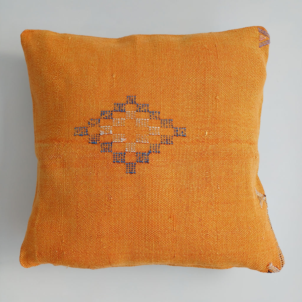 Moroccan Handmade Orange Cactus Silk Cushion Cover 16''x16'' / 40x40 CM