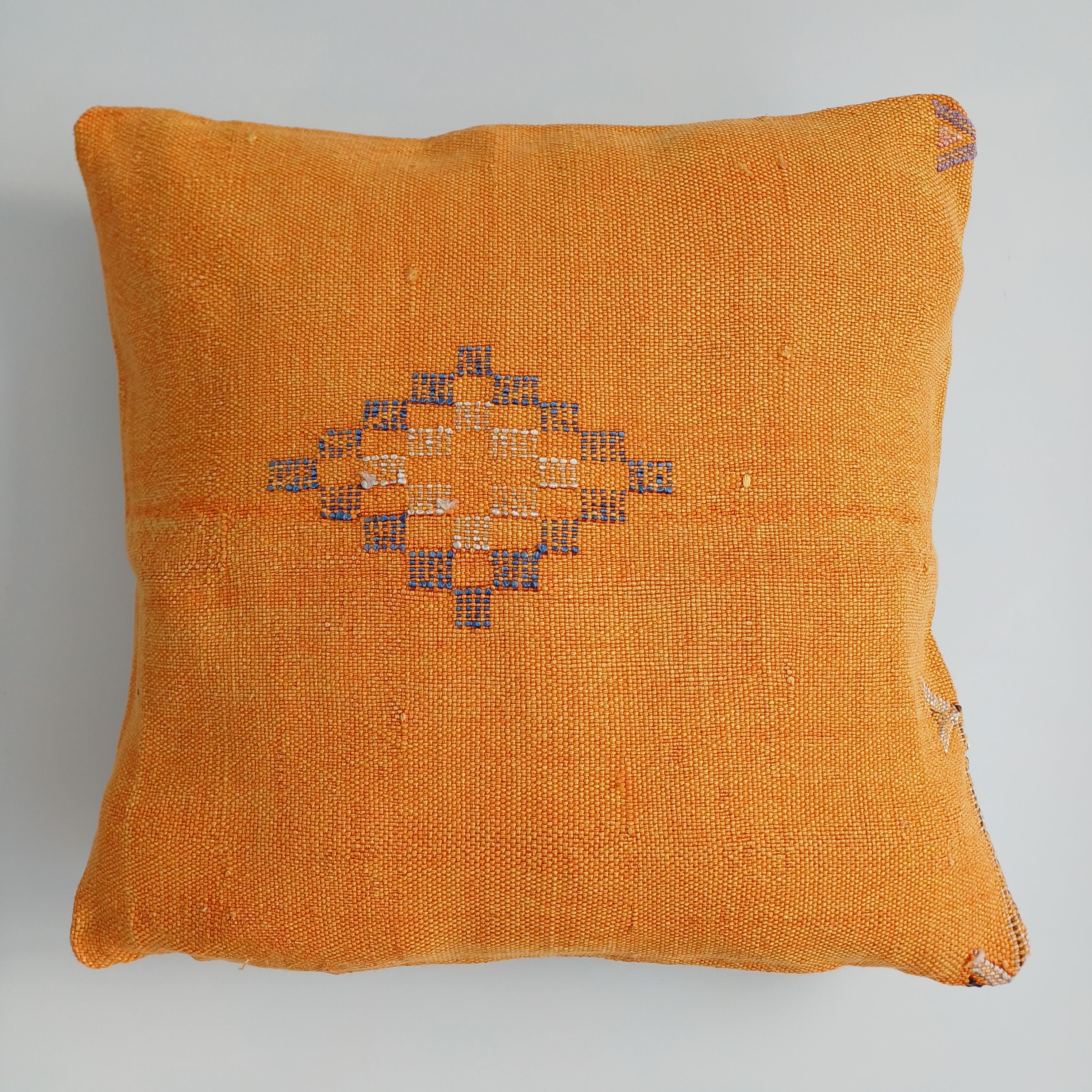 Moroccan Handmade Orange Cactus Silk Cushion Cover 16''x16'' / 40x40 CM