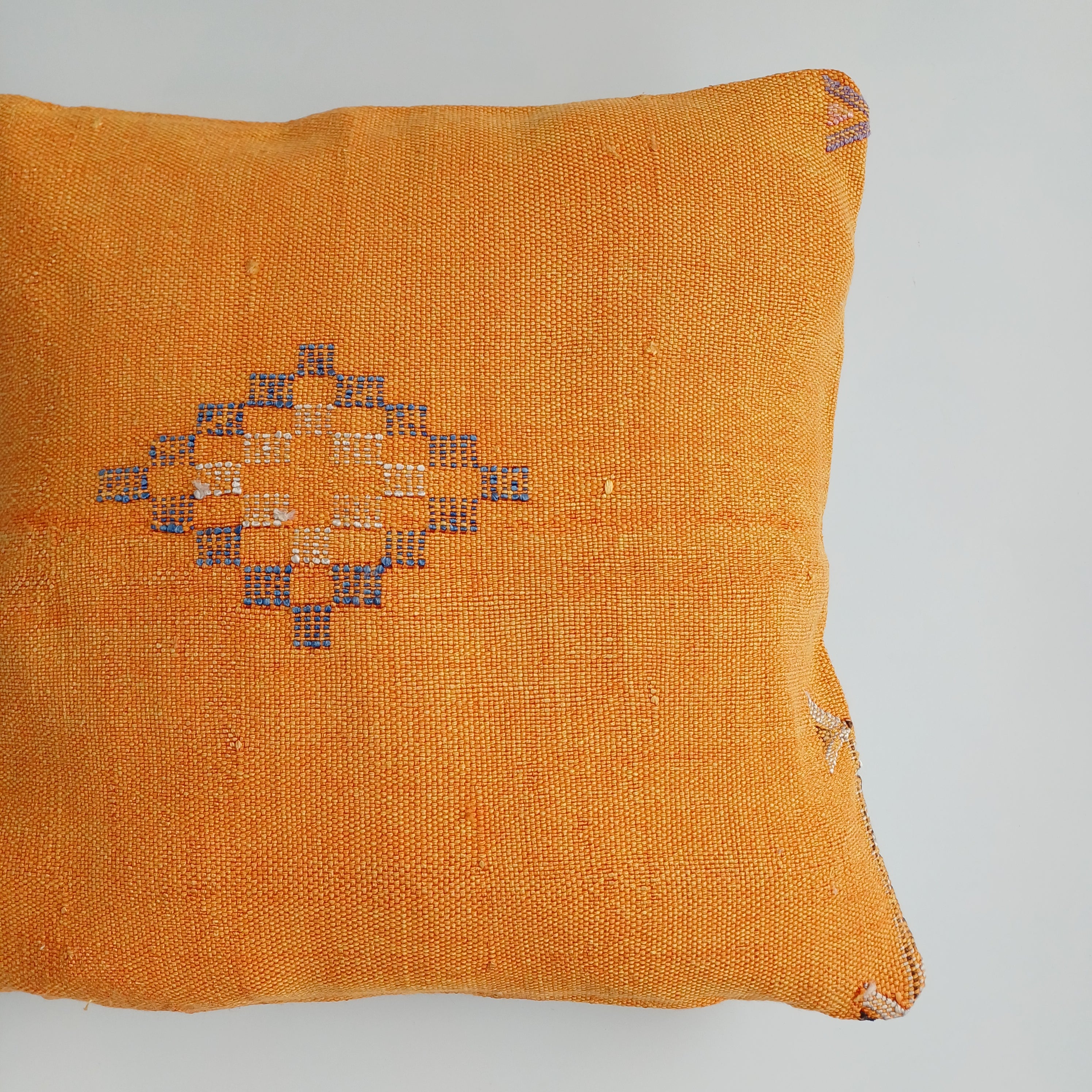 Moroccan Handmade Orange Cactus Silk Cushion Cover 16''x16'' / 40x40 CM