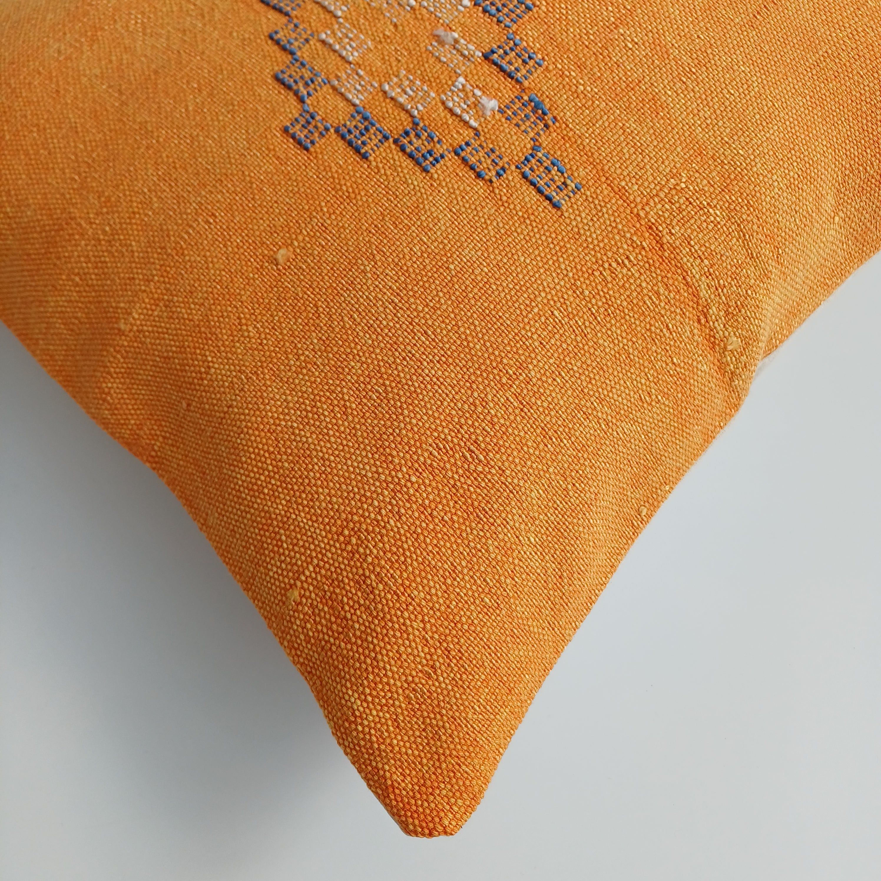 Moroccan Handmade Orange Cactus Silk Cushion Cover 16''x16'' / 40x40 CM
