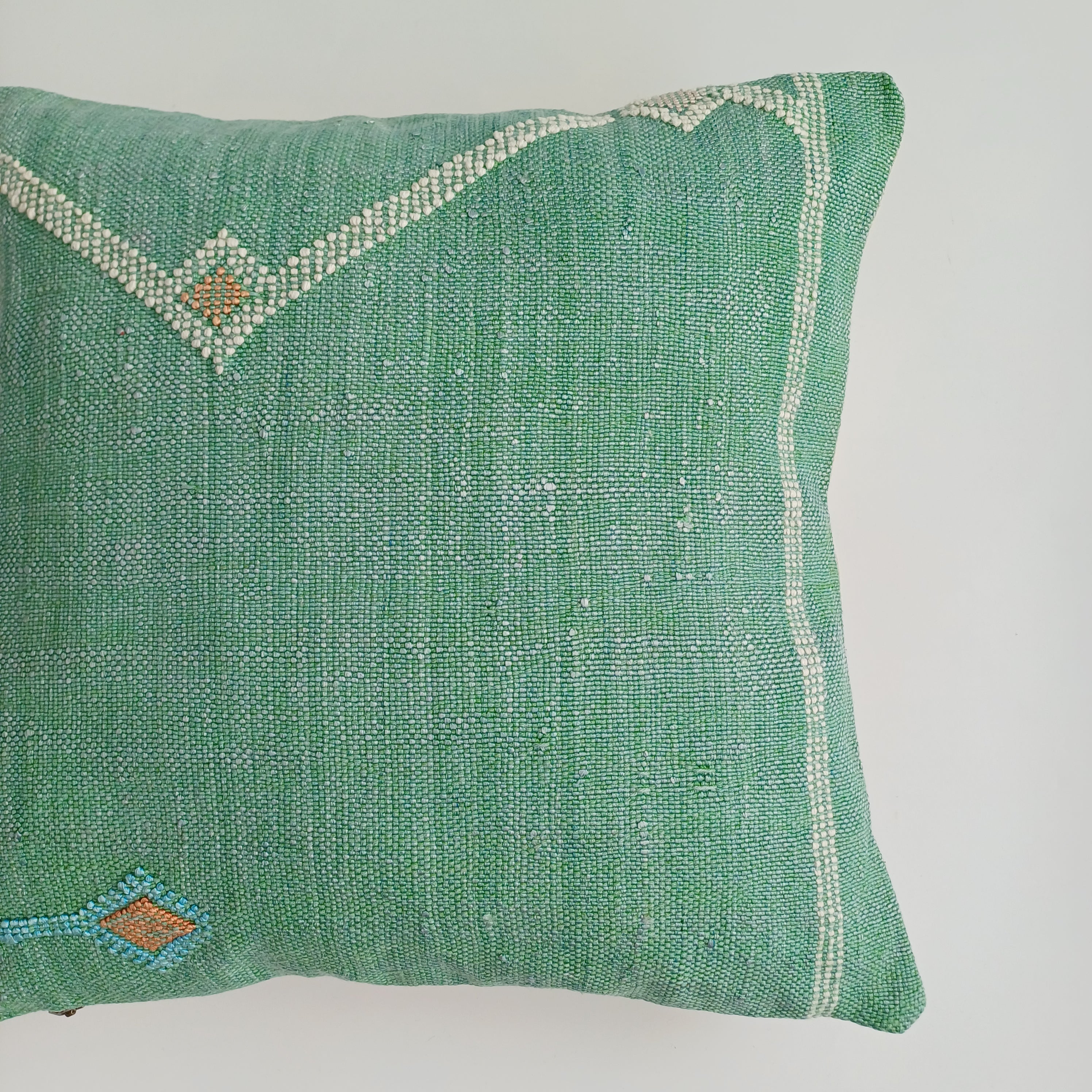 Moroccan Handmade Green Cactus Silk Cushion Cover 16''x16'' / 40x40 CM
