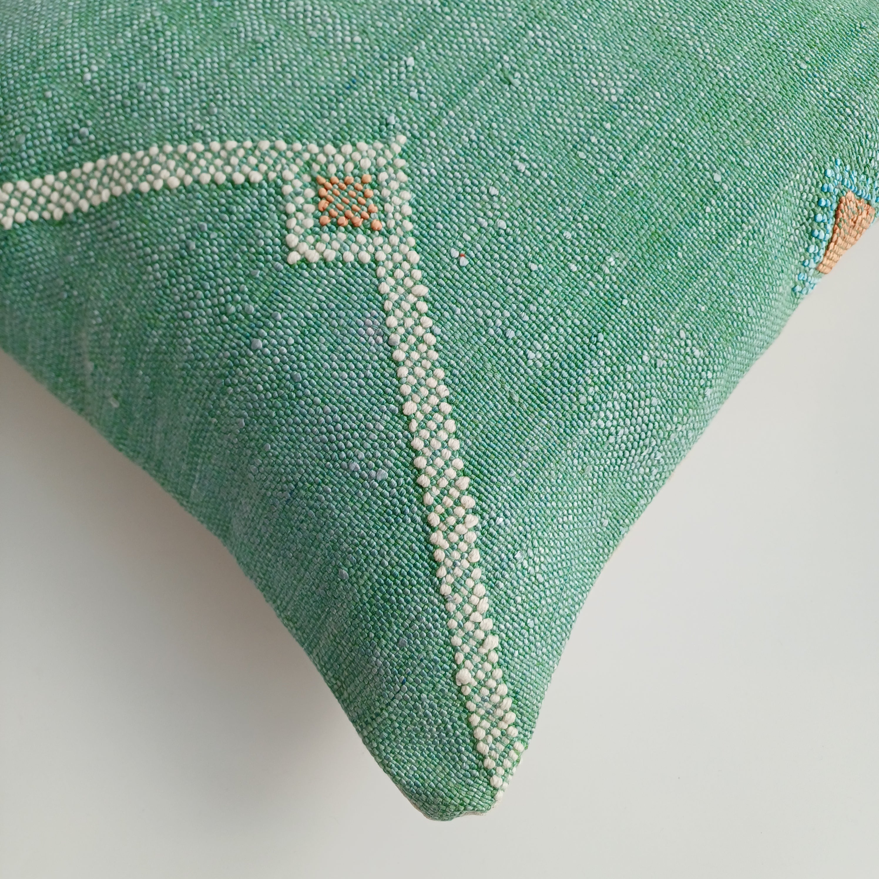 Moroccan Handmade Green Cactus Silk Cushion Cover 16''x16'' / 40x40 CM