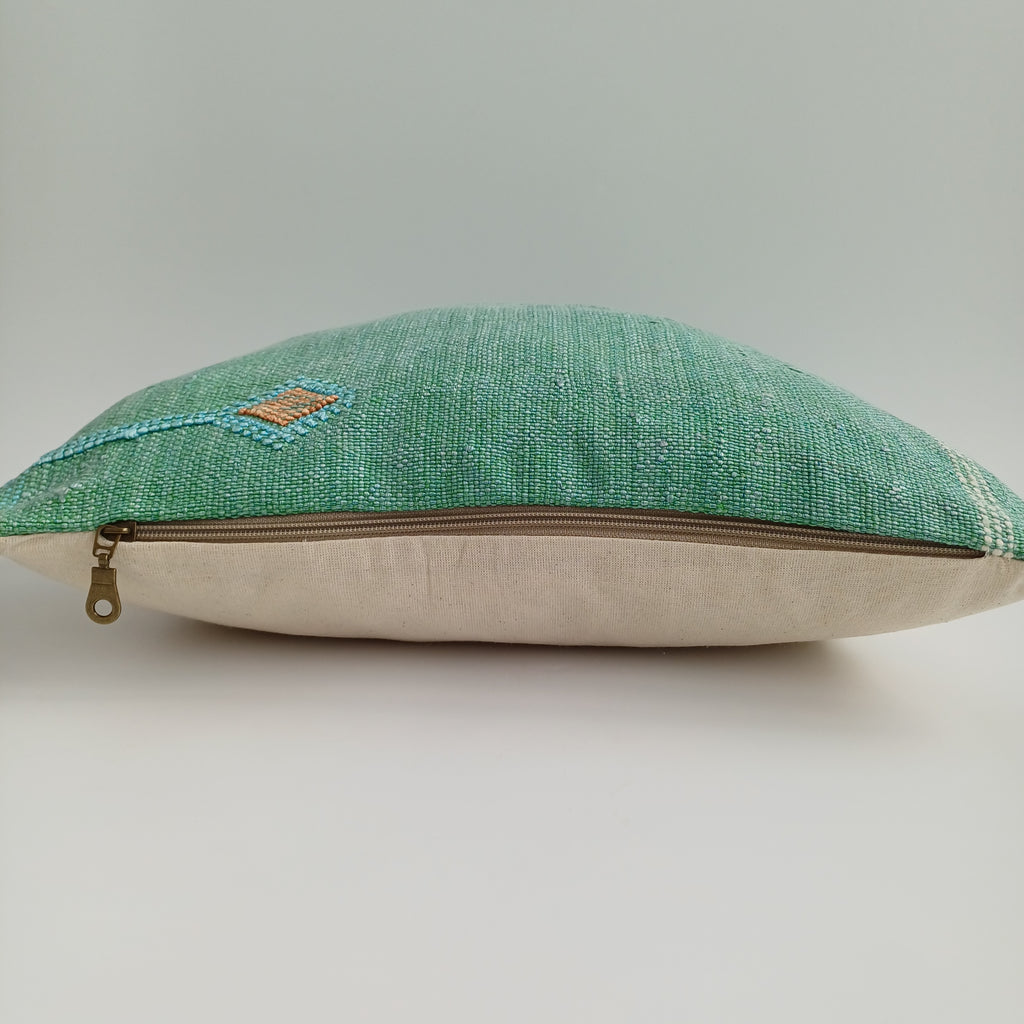 Moroccan Handmade Green Cactus Silk Cushion Cover 16''x16'' / 40x40 CM
