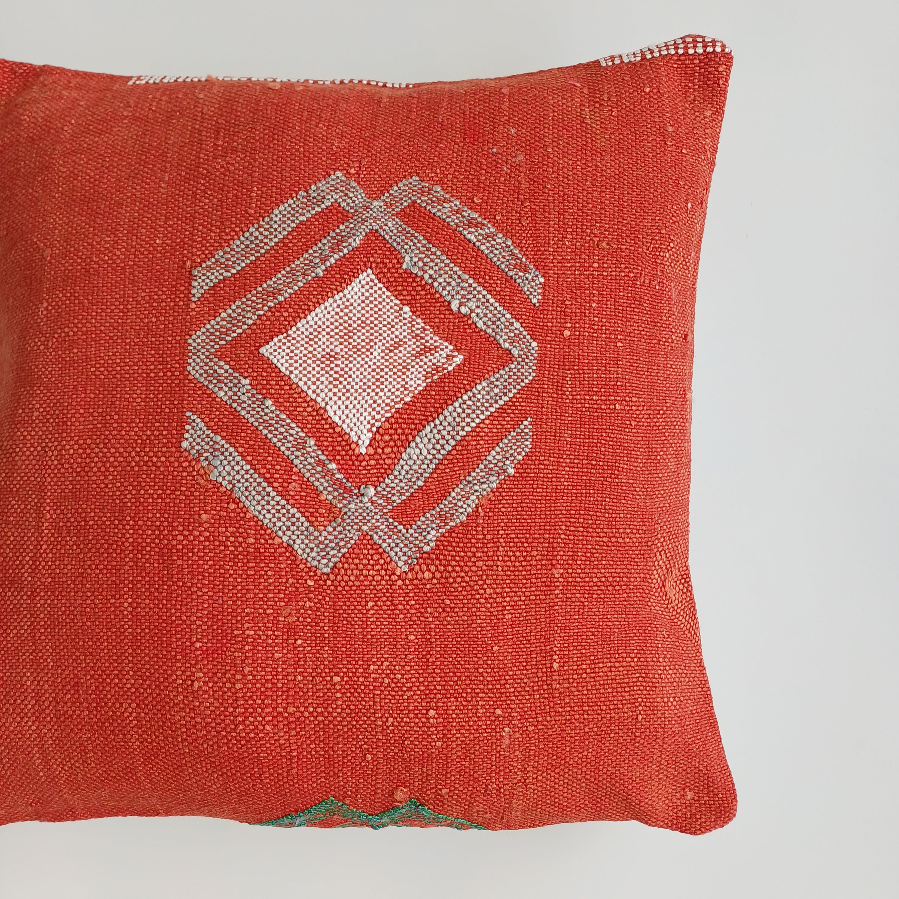 Moroccan Handmade Red Cactus Silk Cushion Cover 16''x16'' / 40x40 CM