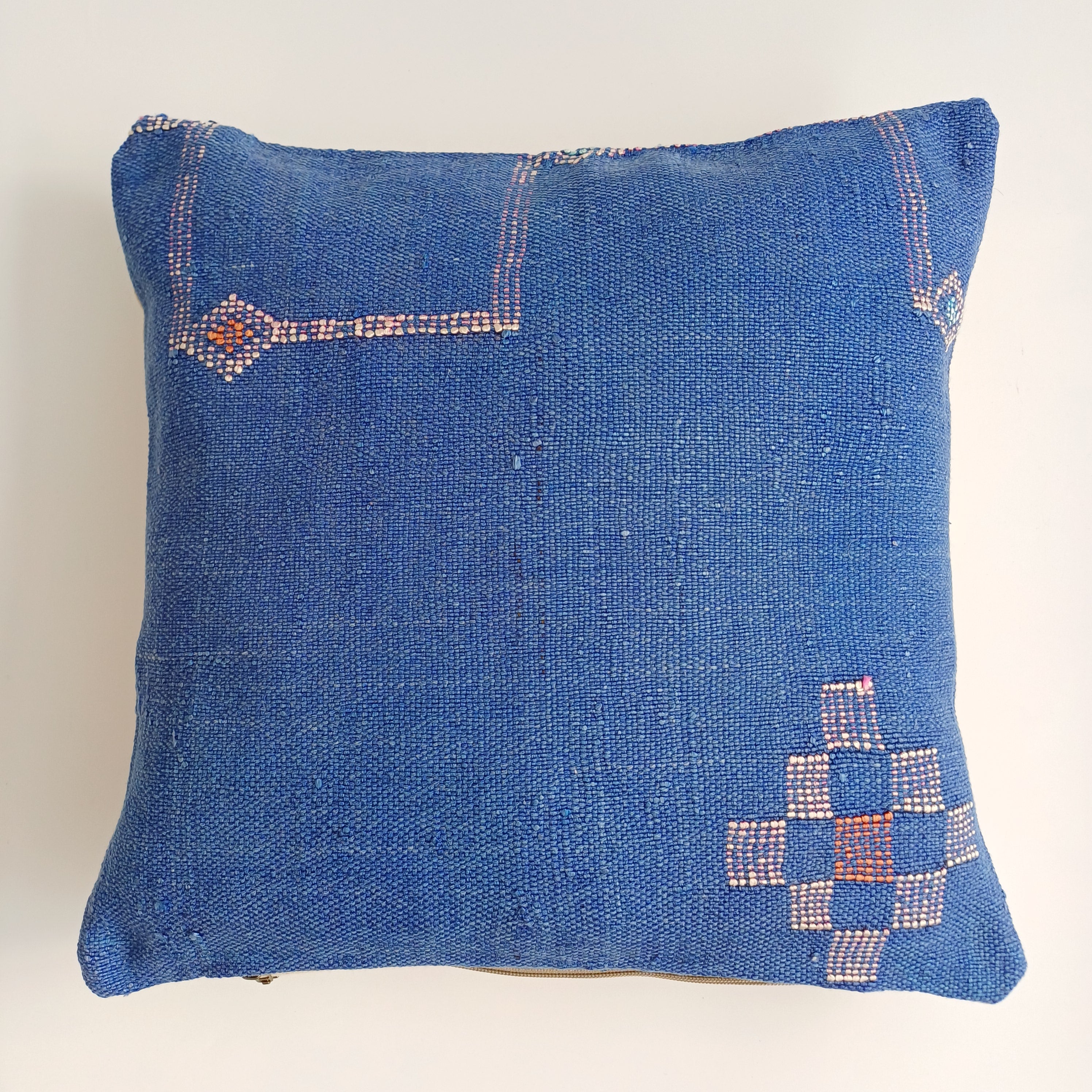 Moroccan Handmade Dark Blue Cactus Silk Cushion Cover 16''x16'' / 40x40 CM