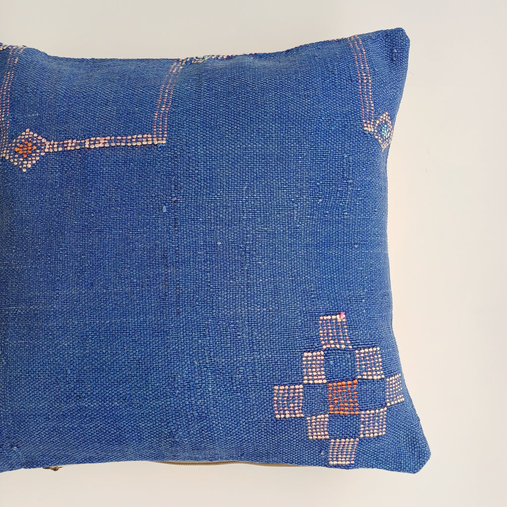 Moroccan Handmade Dark Blue Cactus Silk Cushion Cover 16''x16'' / 40x40 CM