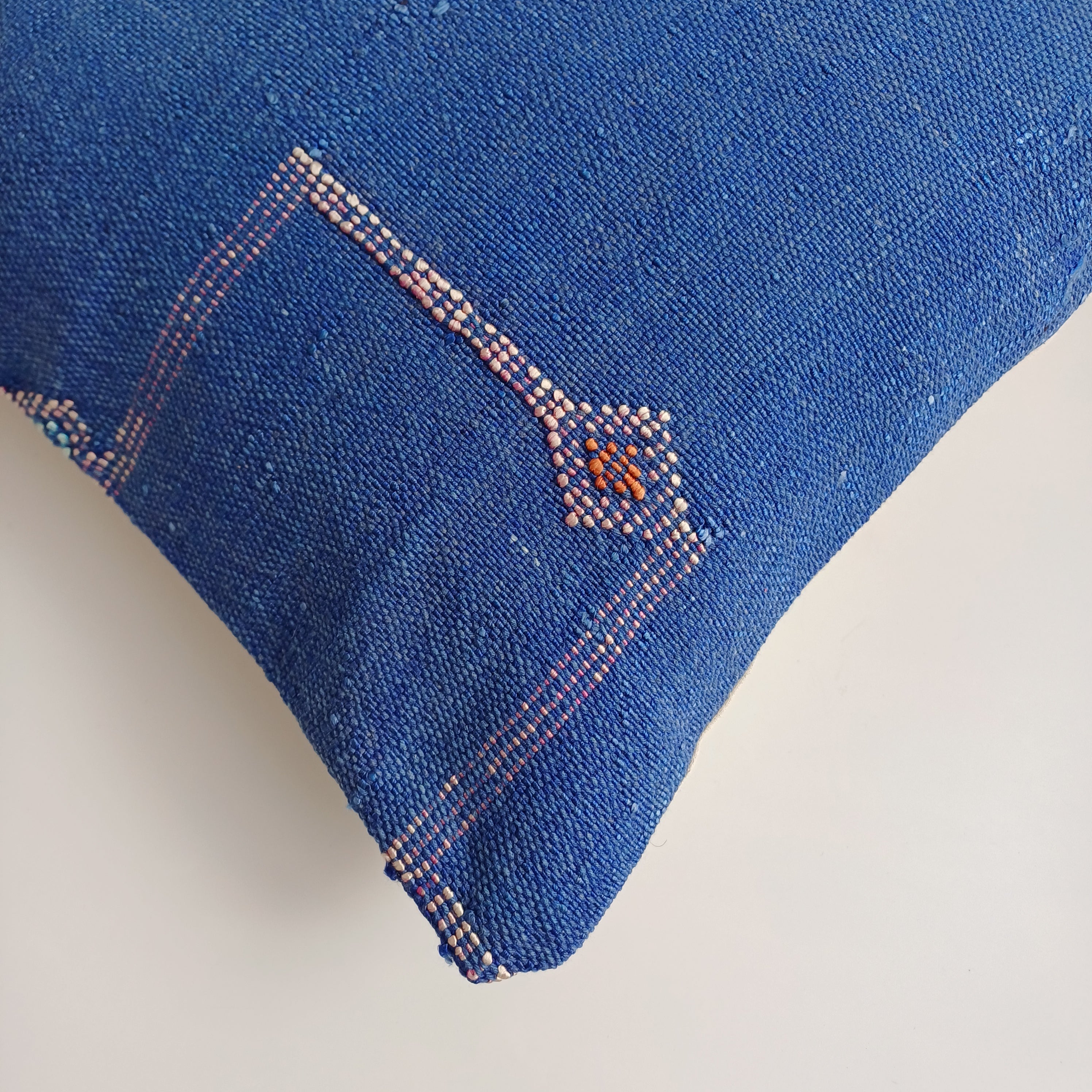 Moroccan Handmade Dark Blue Cactus Silk Cushion Cover 16''x16'' / 40x40 CM