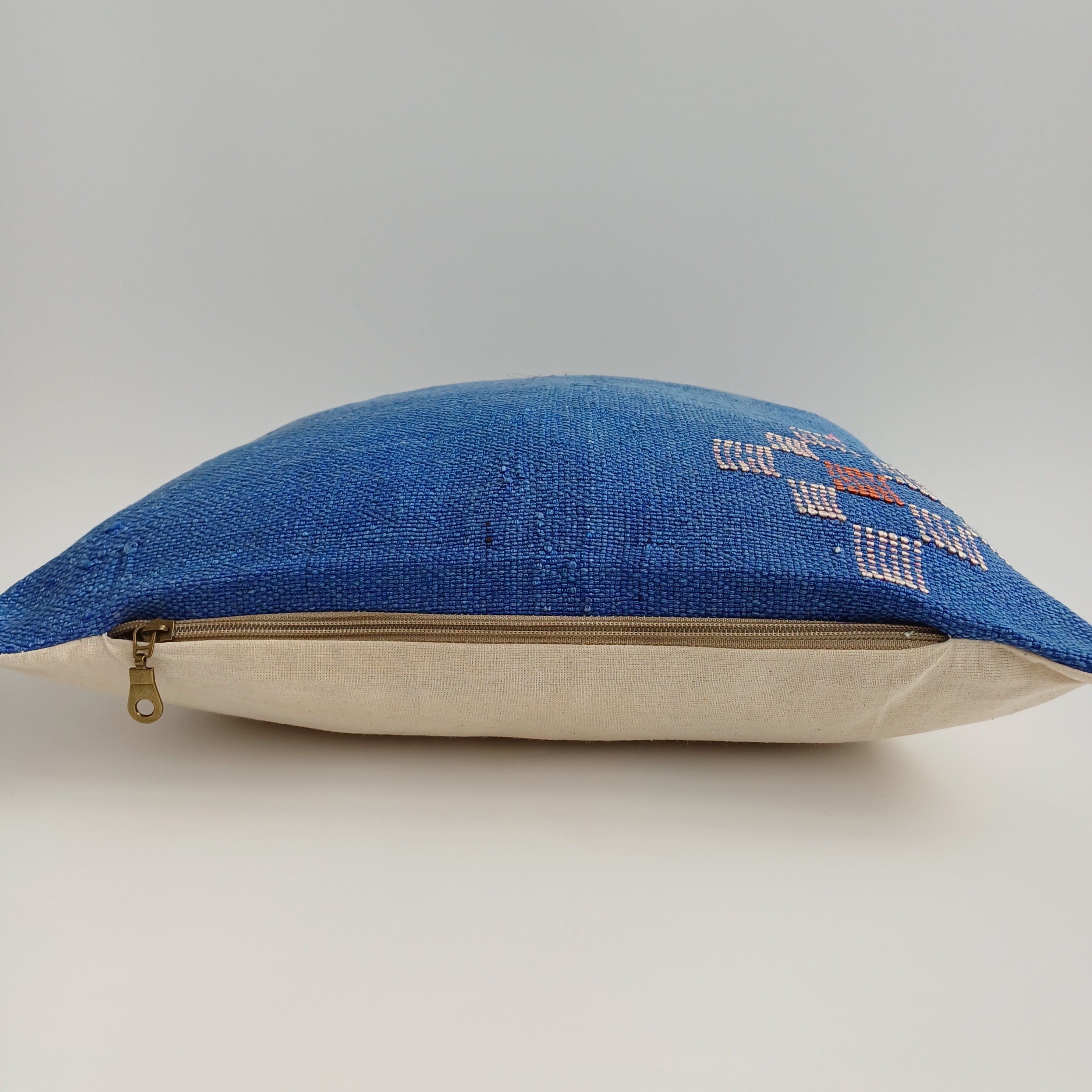 Moroccan Handmade Dark Blue Cactus Silk Cushion Cover 16''x16'' / 40x40 CM