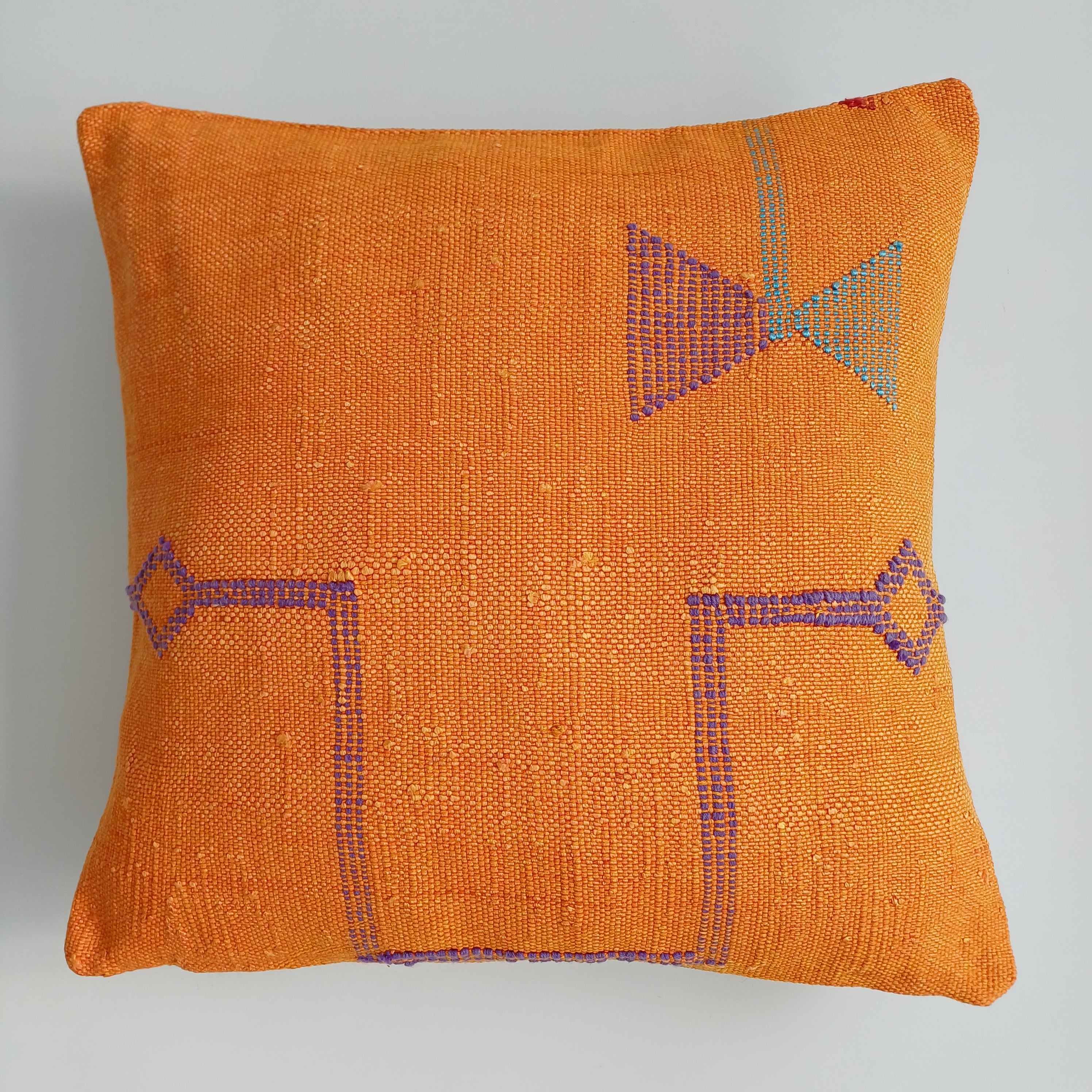 Moroccan Handmade Orange Cactus Silk Cushion Cover 16''x16'' / 40x40 CM