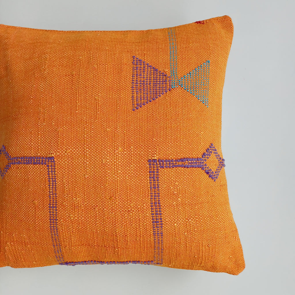 Moroccan Handmade Orange Cactus Silk Cushion Cover 16''x16'' / 40x40 CM