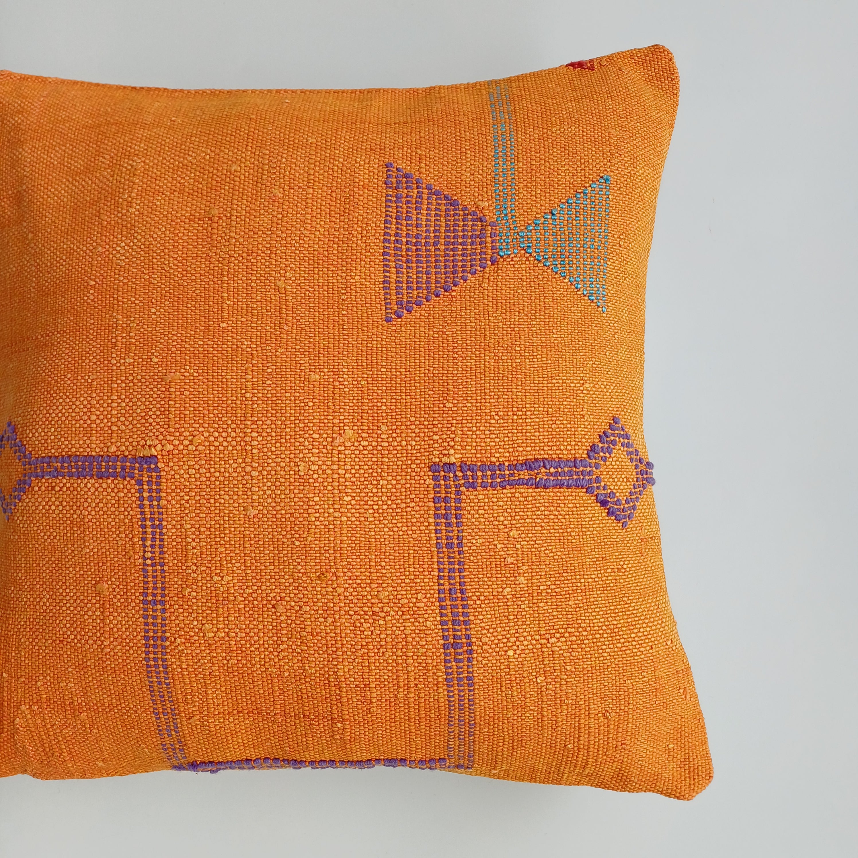 Moroccan Handmade Orange Cactus Silk Cushion Cover 16''x16'' / 40x40 CM