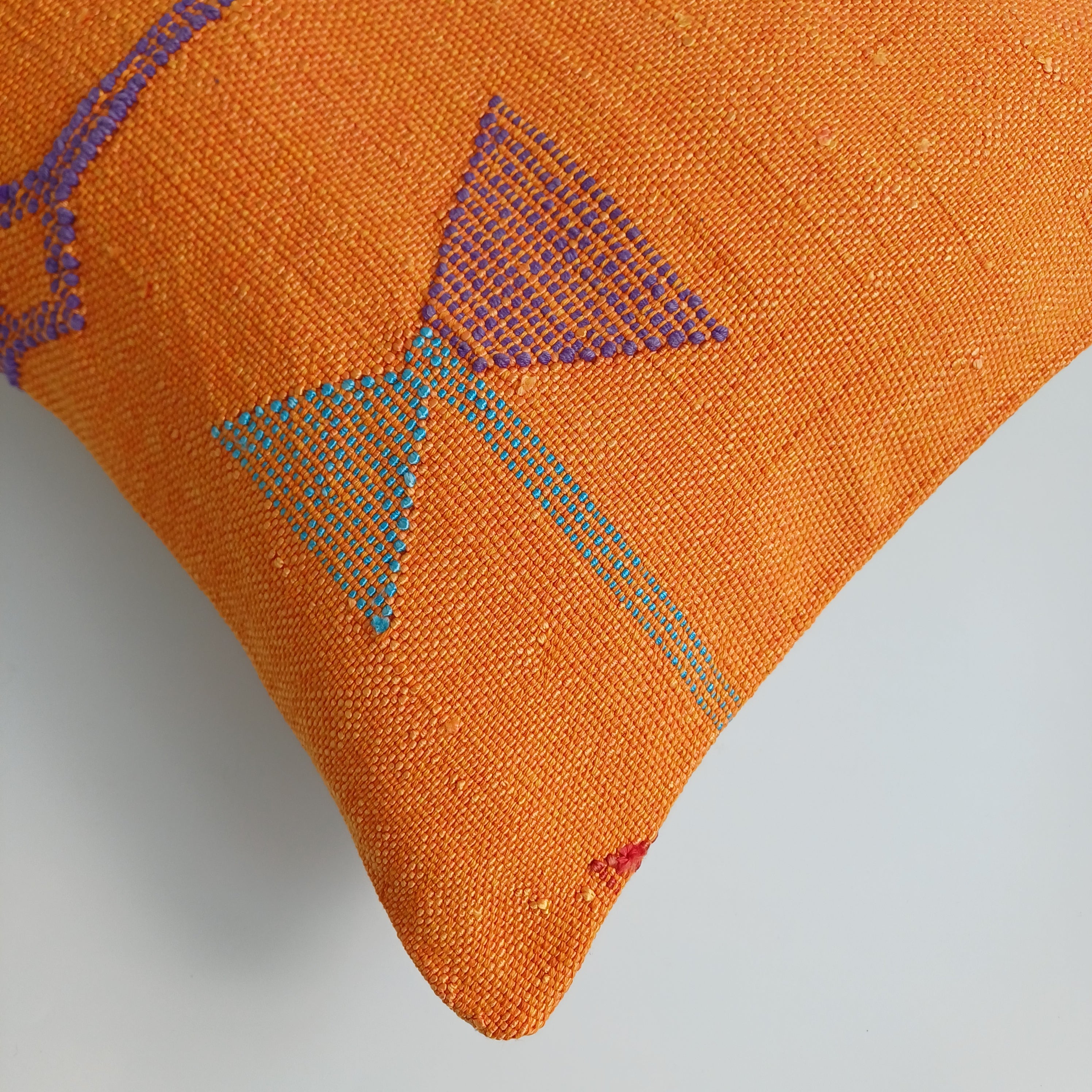 Moroccan Handmade Orange Cactus Silk Cushion Cover 16''x16'' / 40x40 CM