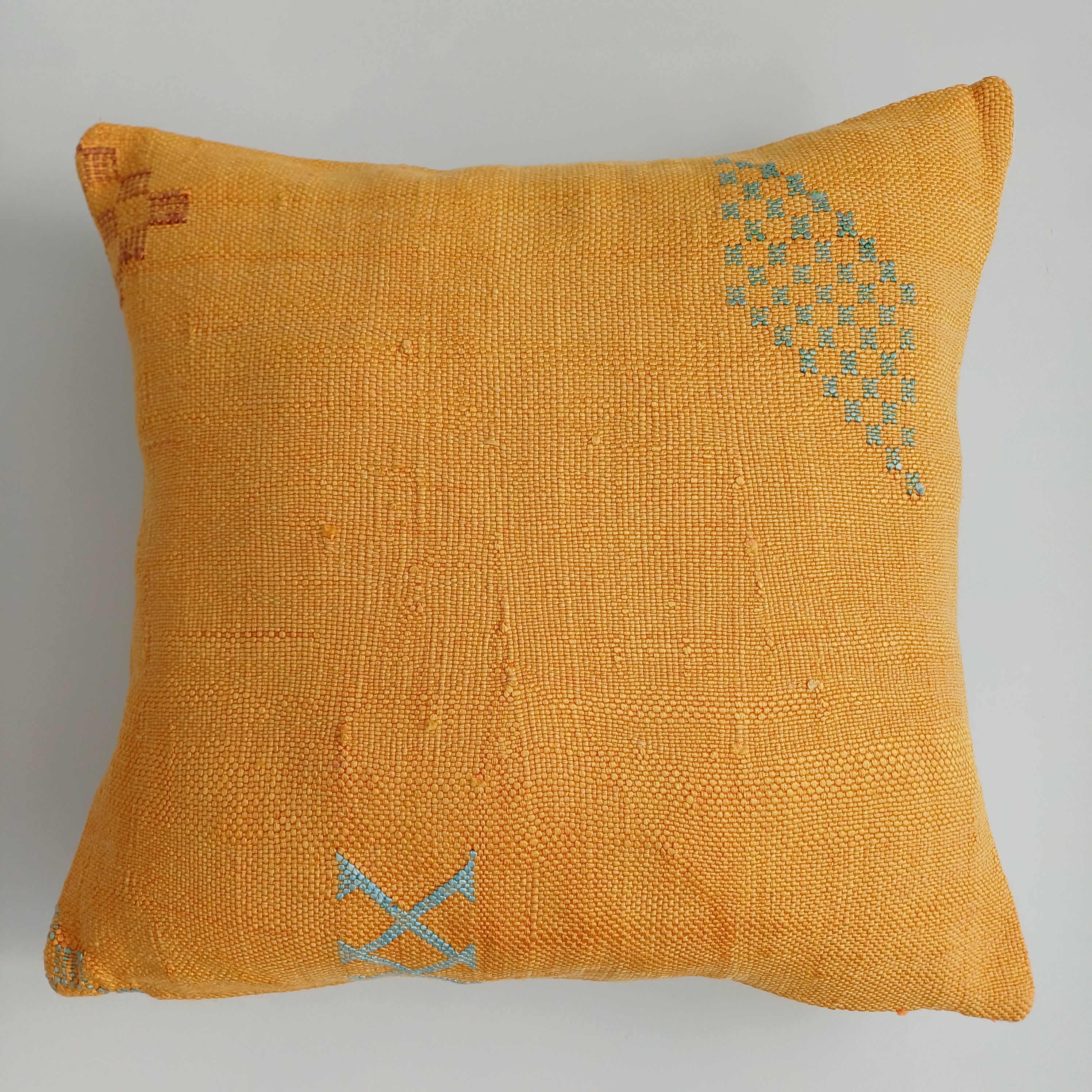 Moroccan Handmade Orange Cactus Silk Cushion Cover 16''x16'' / 40x40 CM