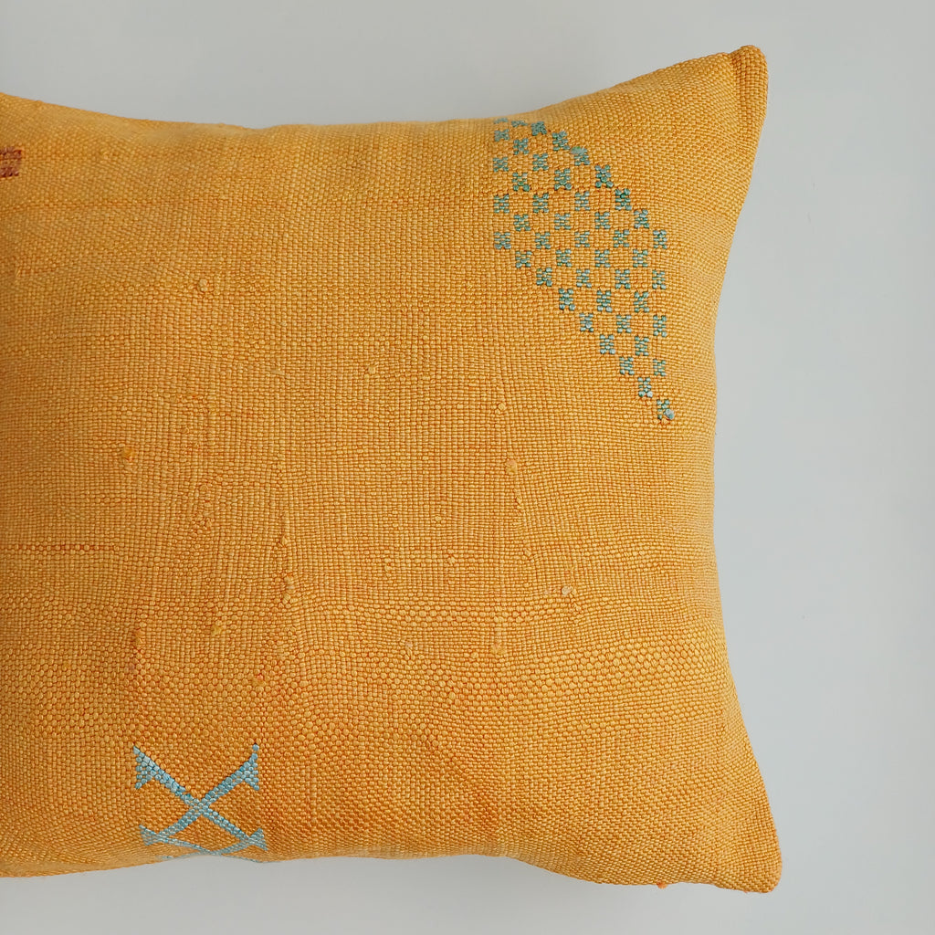 Moroccan Handmade Orange Cactus Silk Cushion Cover 16''x16'' / 40x40 CM