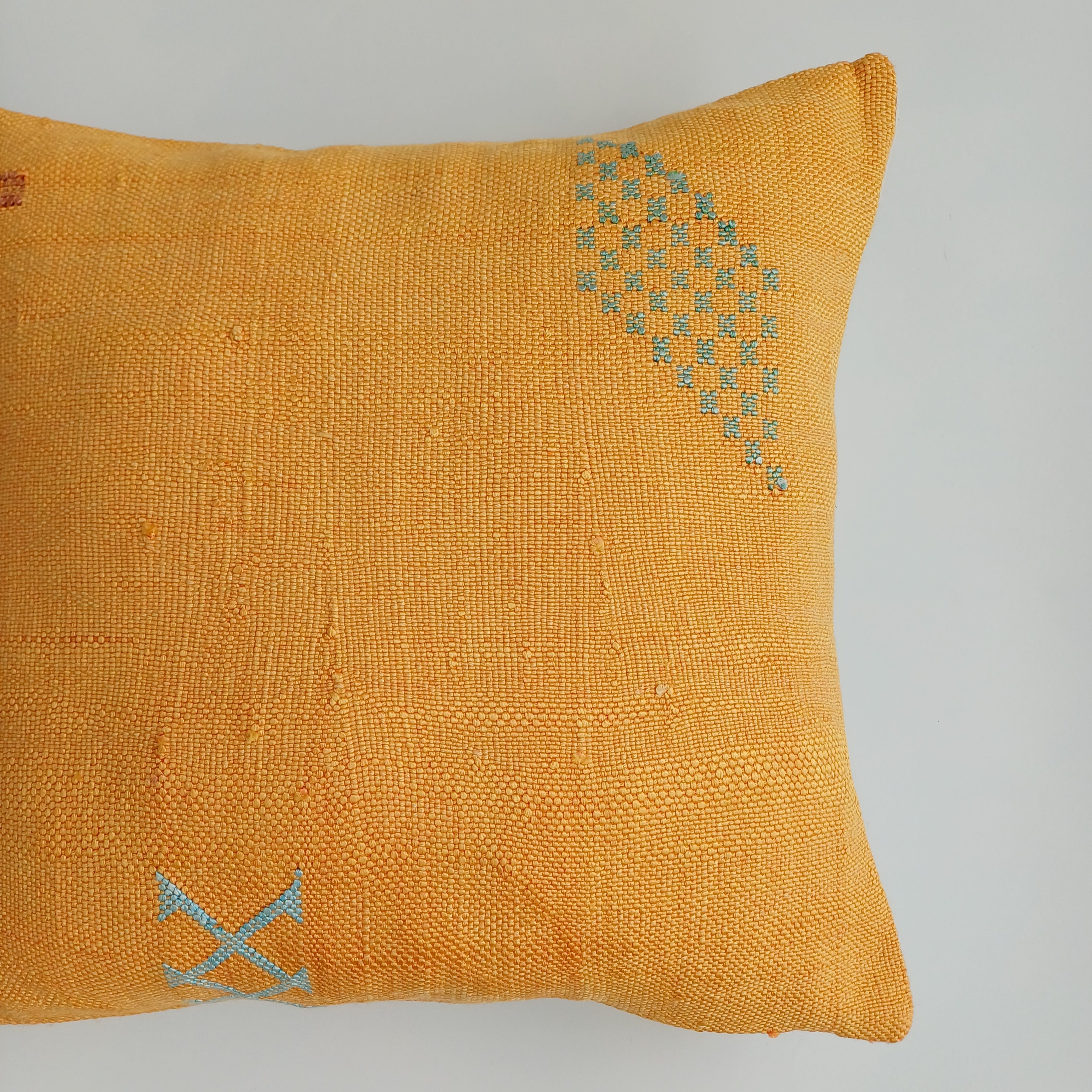 Moroccan Handmade Orange Cactus Silk Cushion Cover 16''x16'' / 40x40 CM