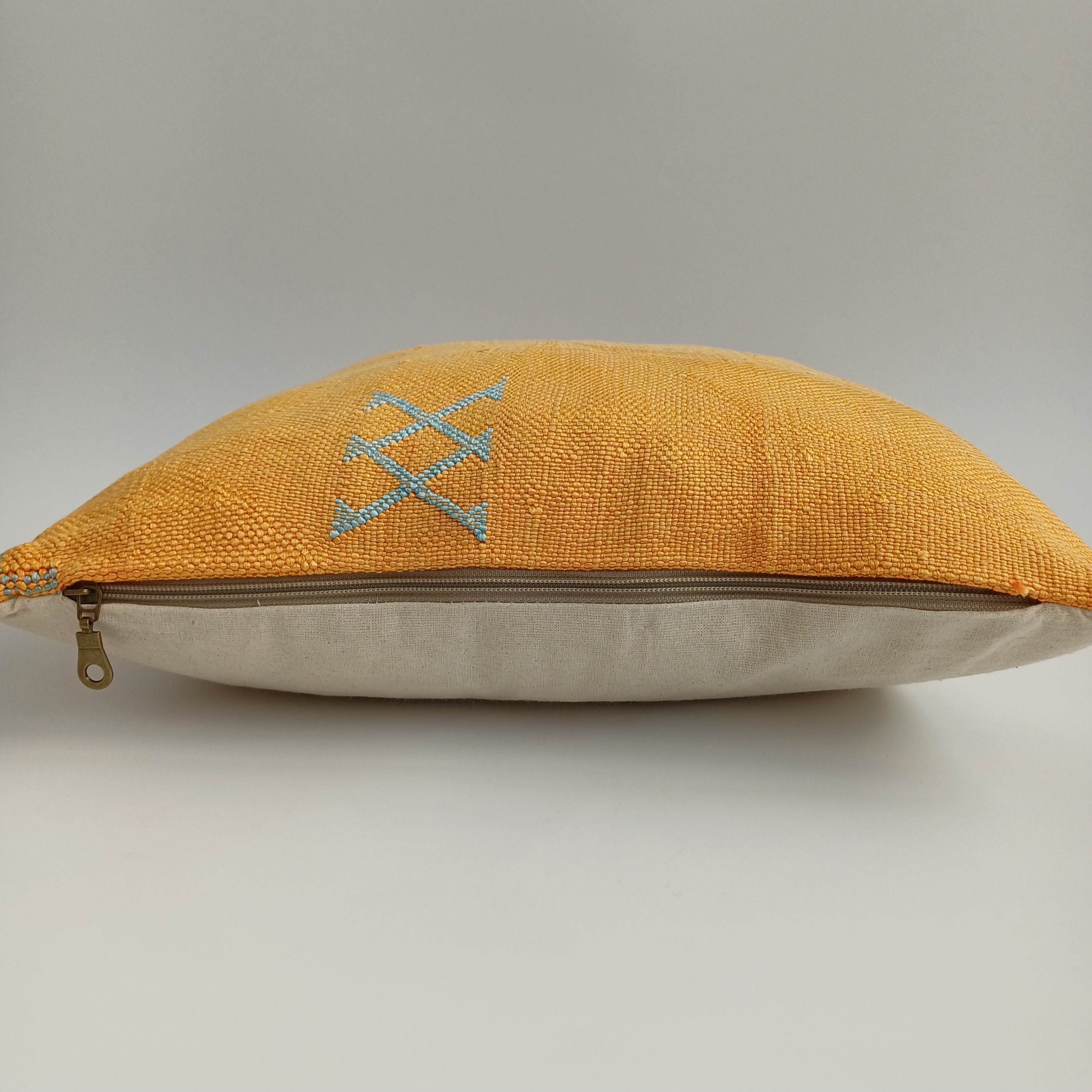 Moroccan Handmade Orange Cactus Silk Cushion Cover 16''x16'' / 40x40 CM