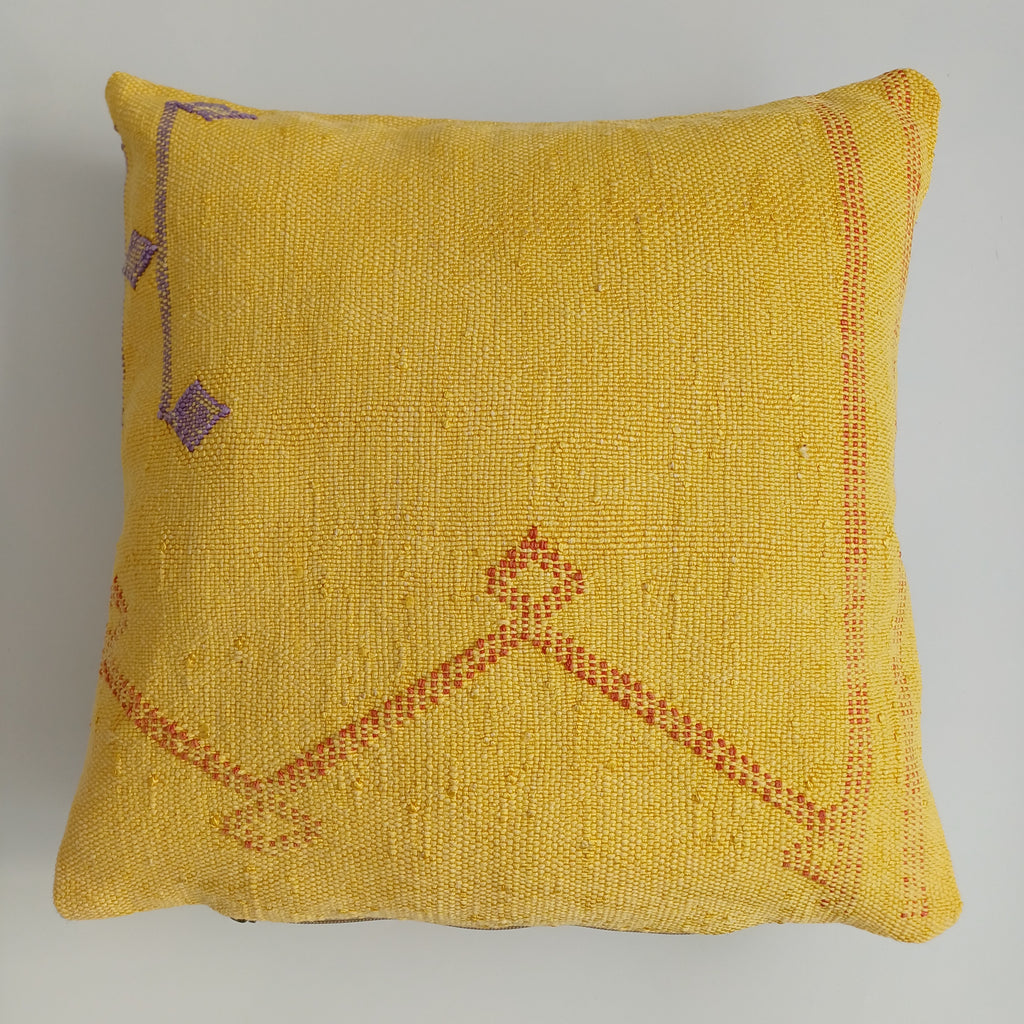 Moroccan Handmade Yellow Cactus Silk Cushion Cover 16''x16'' / 40x40 CM