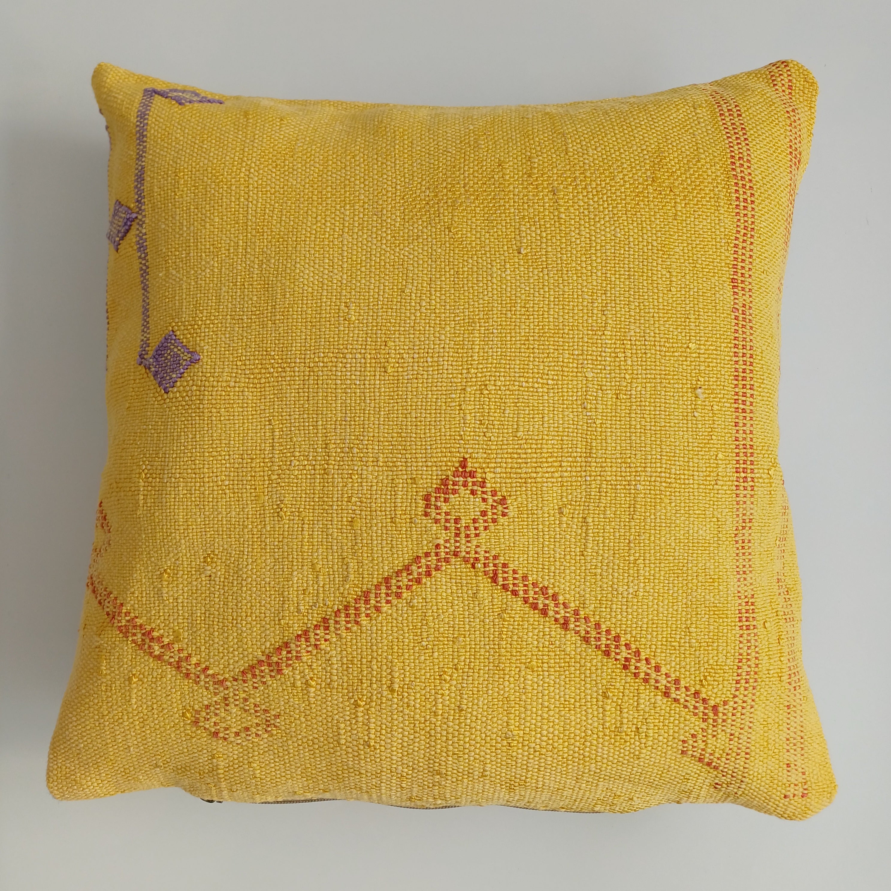 Moroccan Handmade Yellow Cactus Silk Cushion Cover 16''x16'' / 40x40 CM