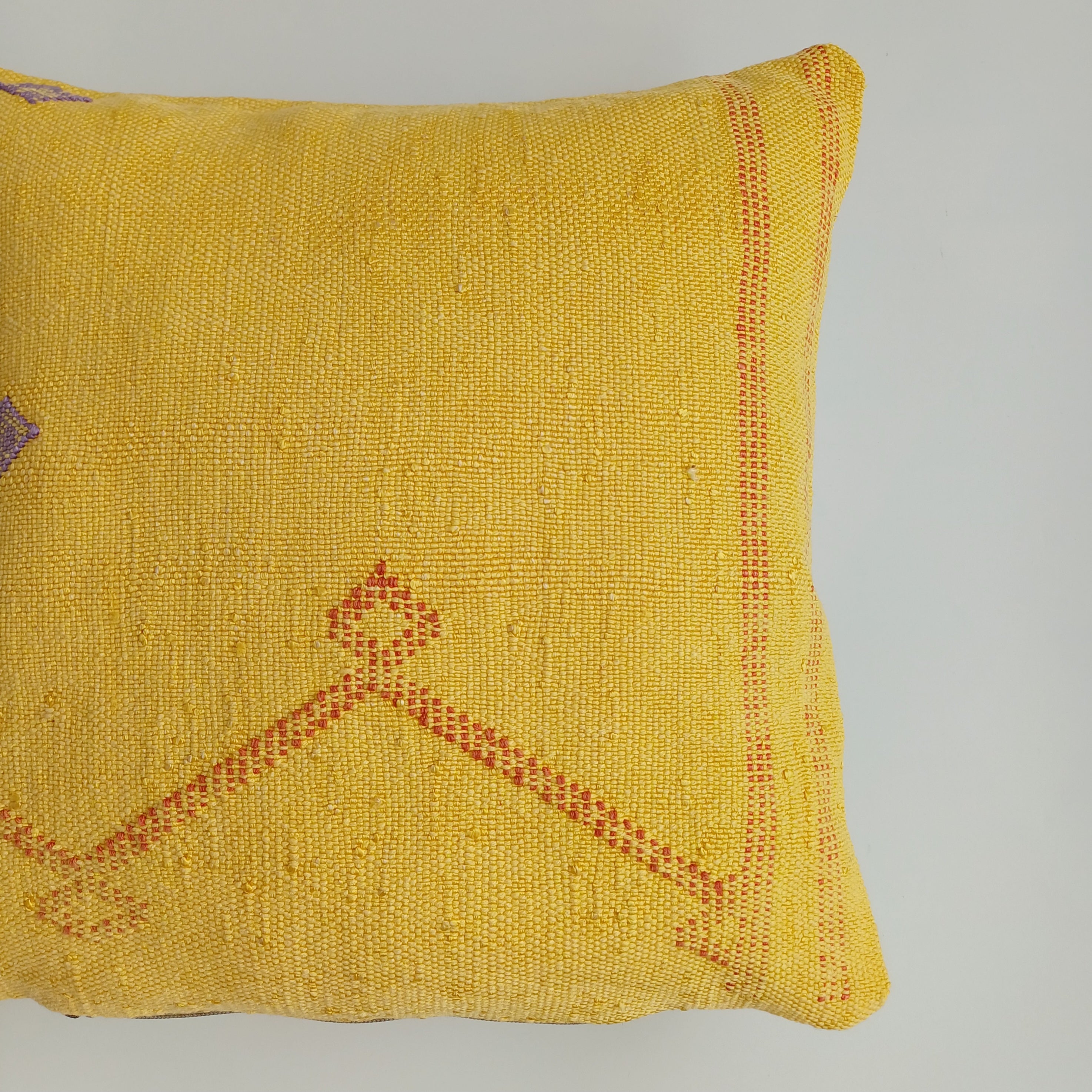 Moroccan Handmade Yellow Cactus Silk Cushion Cover 16''x16'' / 40x40 CM