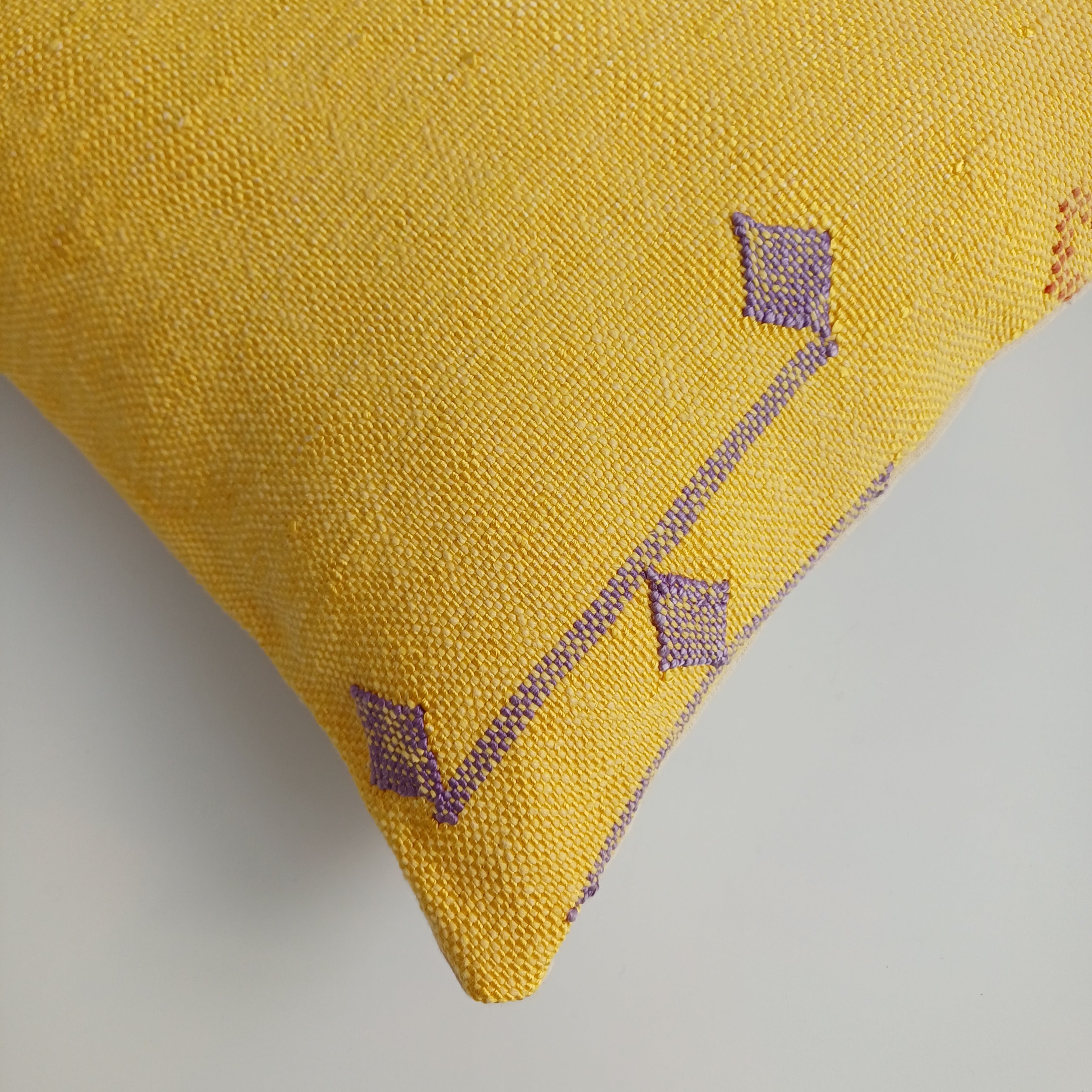 Moroccan Handmade Yellow Cactus Silk Cushion Cover 16''x16'' / 40x40 CM