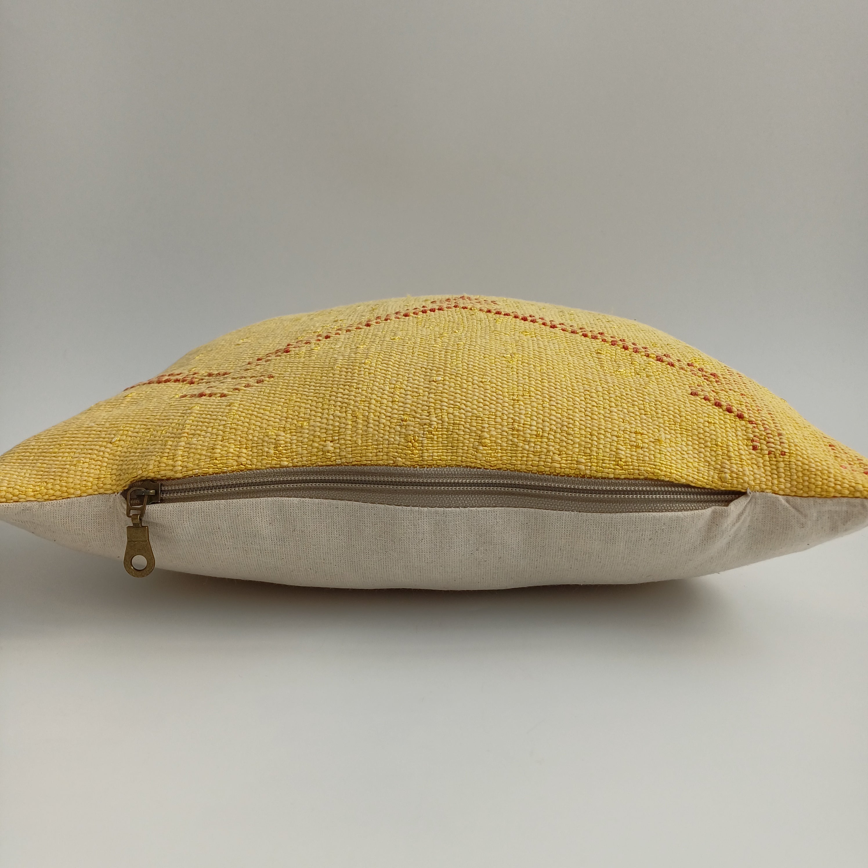 Moroccan Handmade Yellow Cactus Silk Cushion Cover 16''x16'' / 40x40 CM