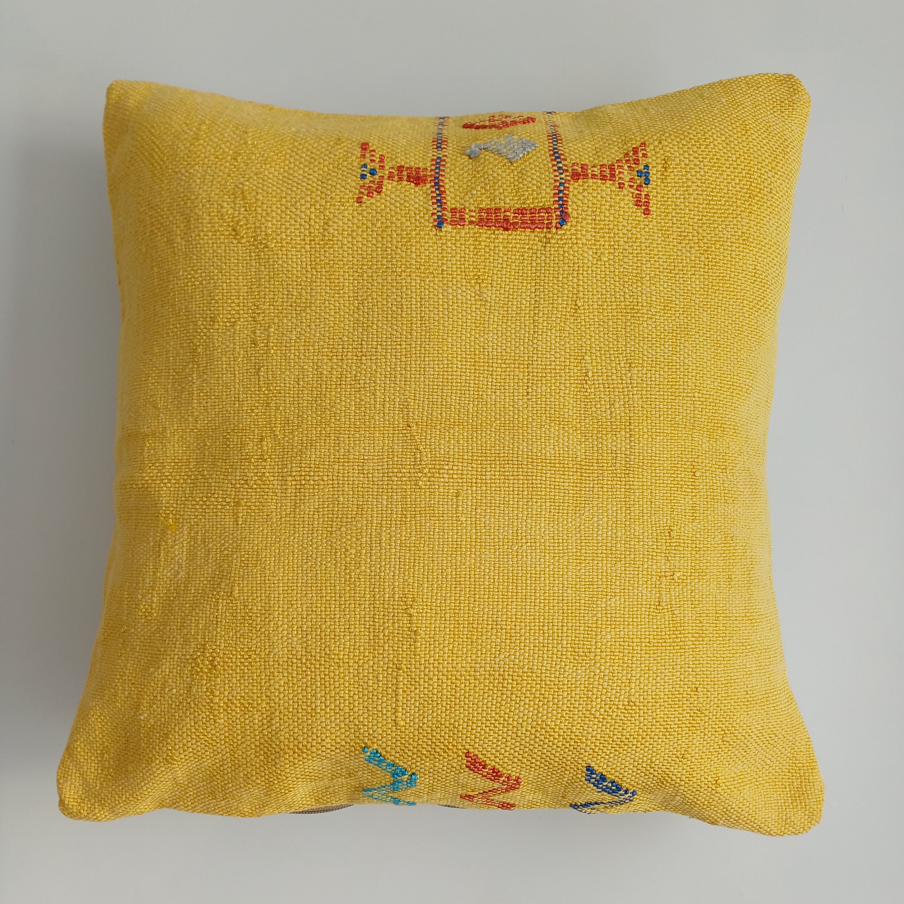 Moroccan Handmade Yellow Cactus Silk Cushion Cover 16''x16'' / 40x40 CM