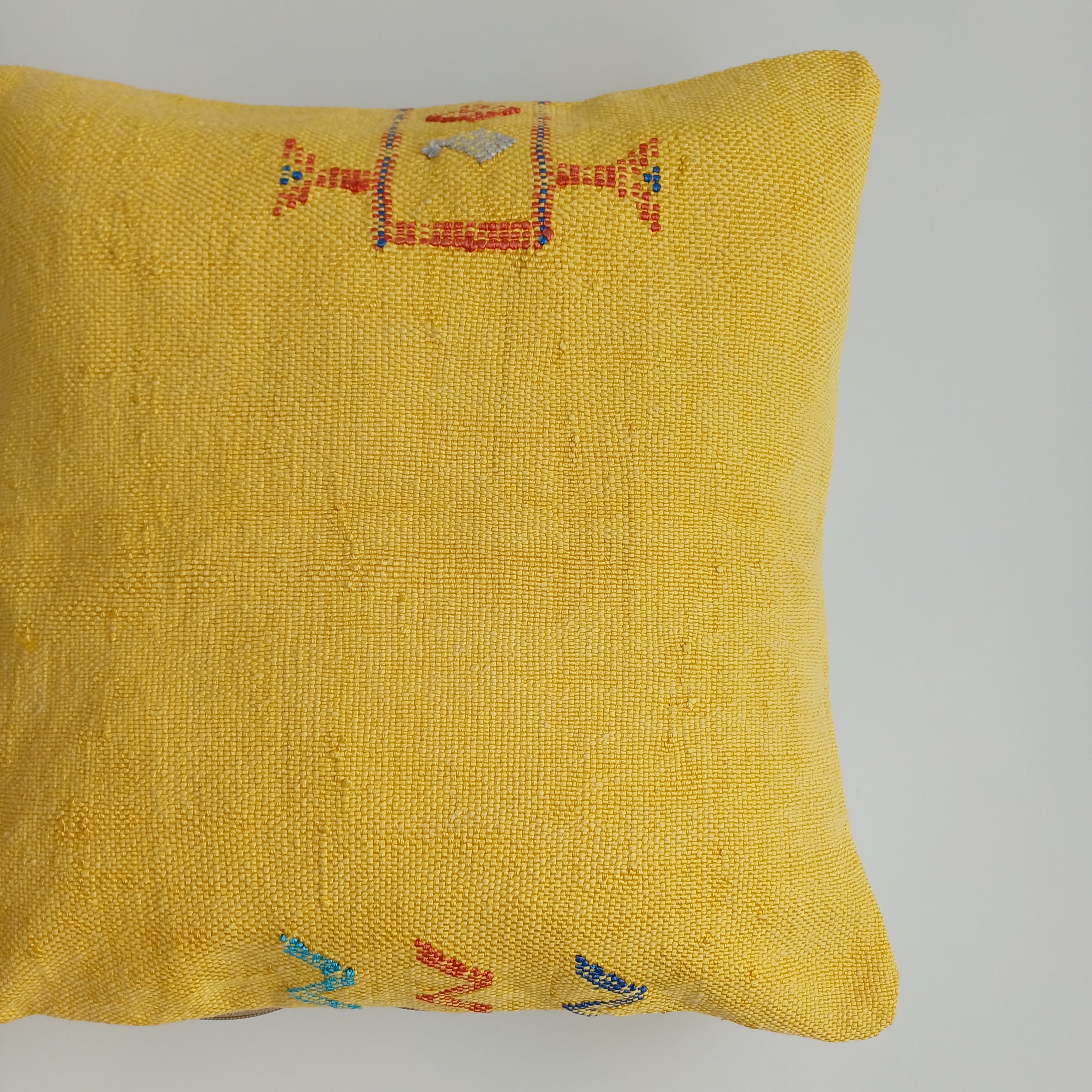 Moroccan Handmade Yellow Cactus Silk Cushion Cover 16''x16'' / 40x40 CM