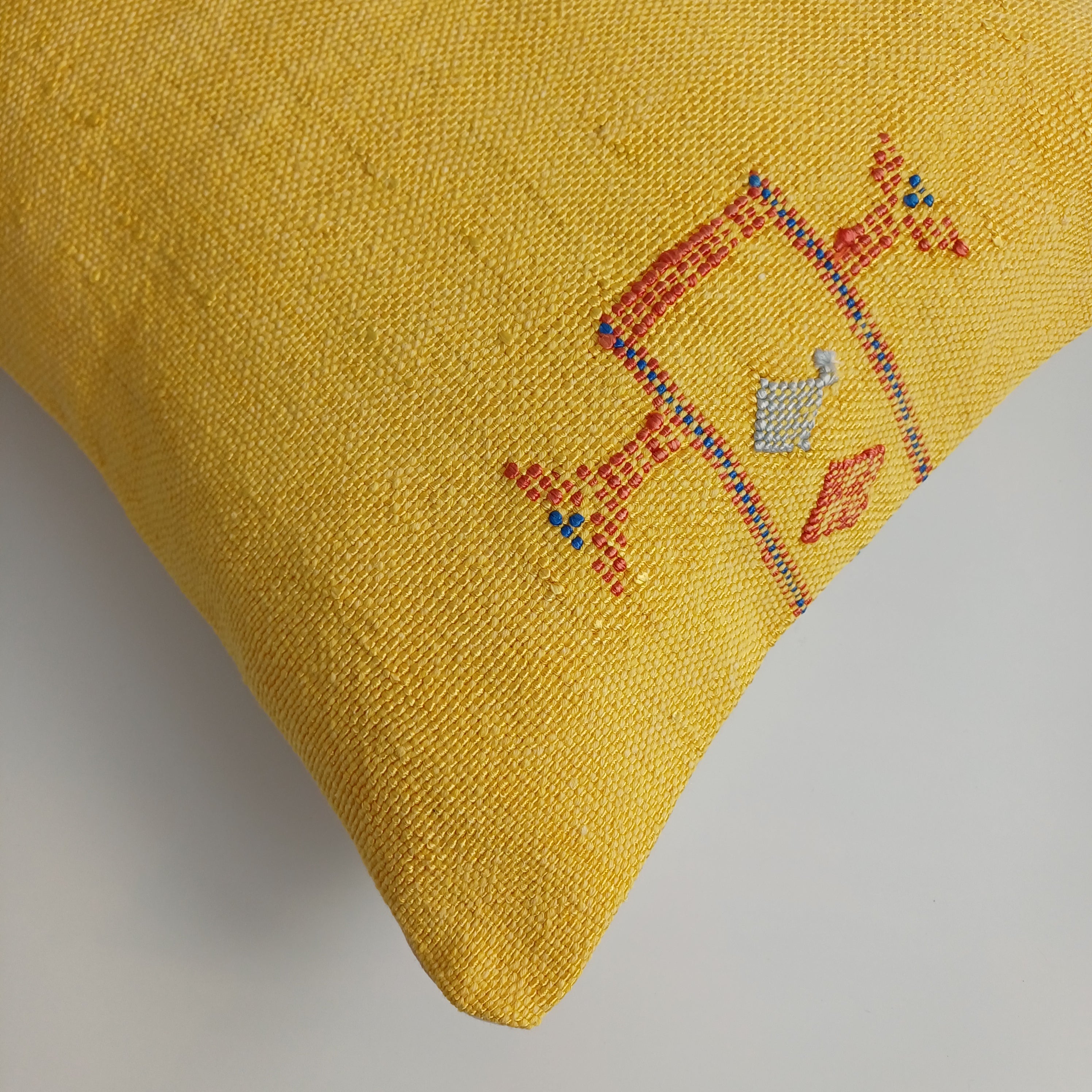 Moroccan Handmade Yellow Cactus Silk Cushion Cover 16''x16'' / 40x40 CM