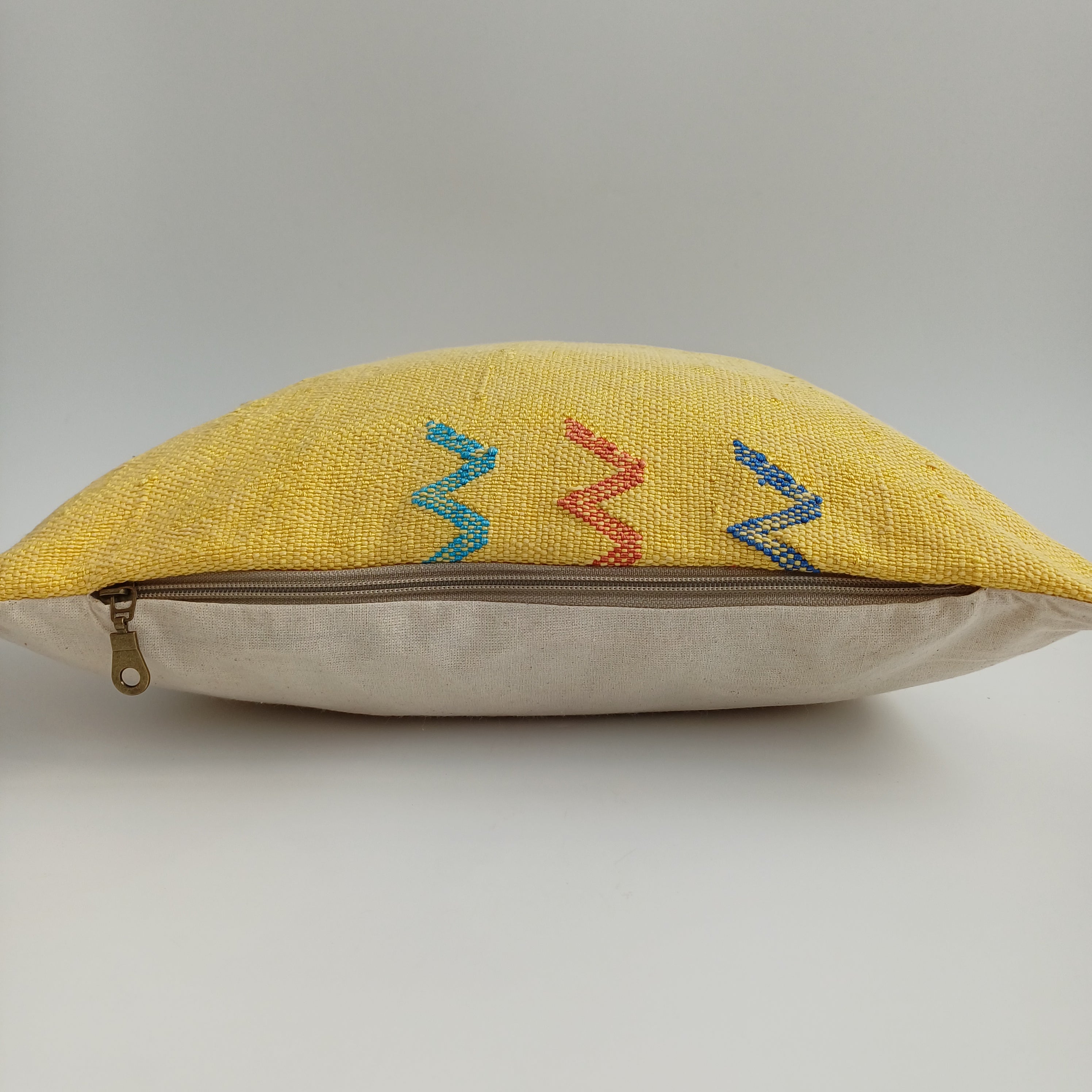 Moroccan Handmade Yellow Cactus Silk Cushion Cover 16''x16'' / 40x40 CM