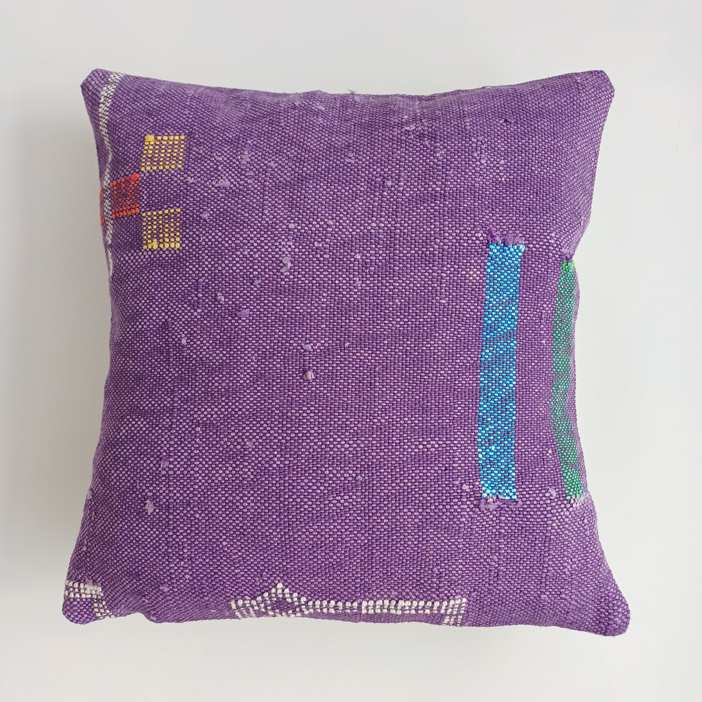 Moroccan Handmade Purple Cactus Silk Cushion Cover 16''x16'' / 40x37 CM