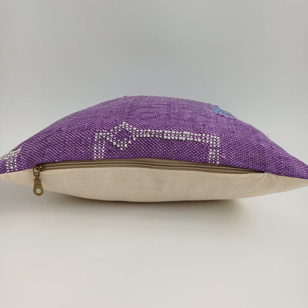 Moroccan Handmade Purple Cactus Silk Cushion Cover 16''x16'' / 40x37 CM