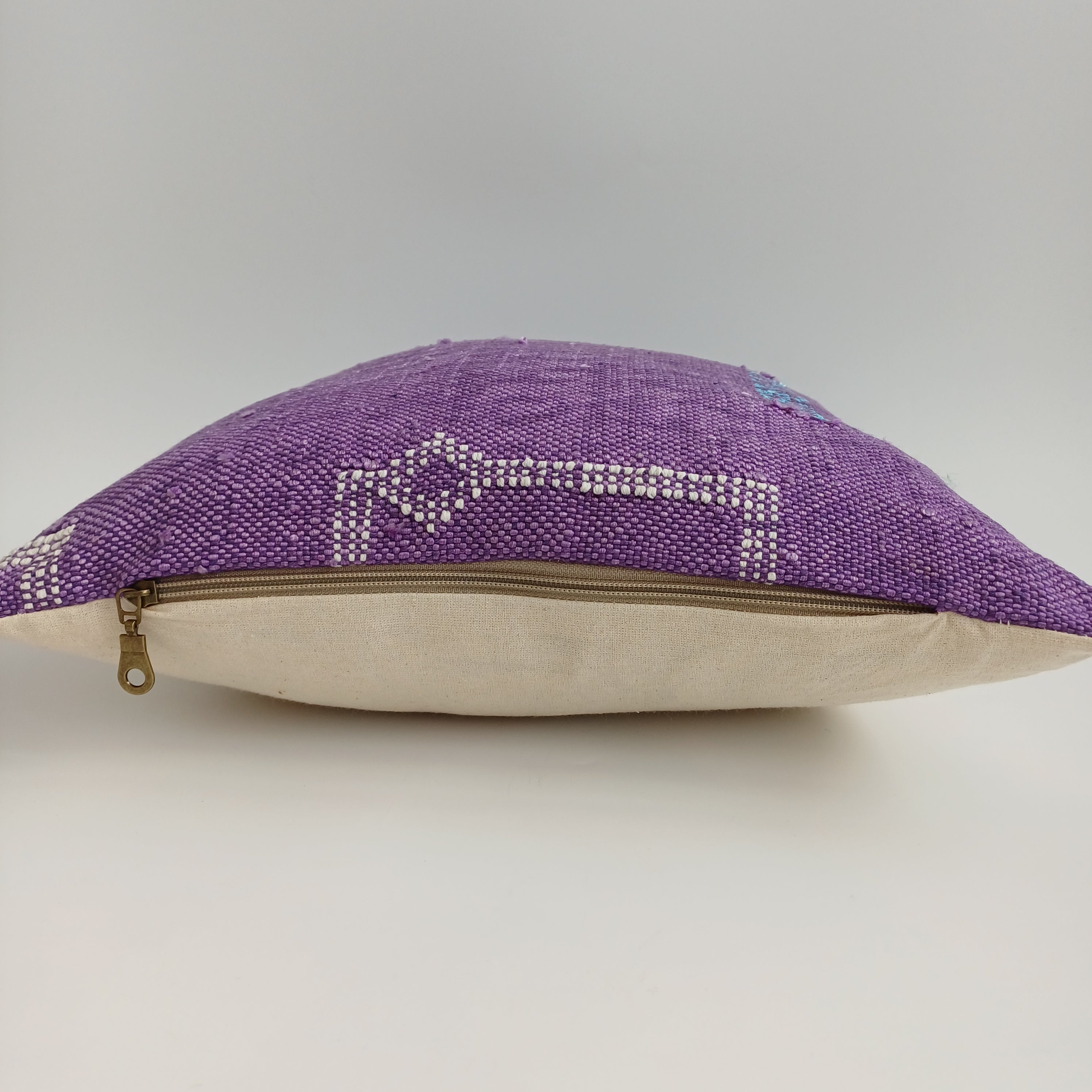 Moroccan Handmade Purple Cactus Silk Cushion Cover 16''x16'' / 40x37 CM