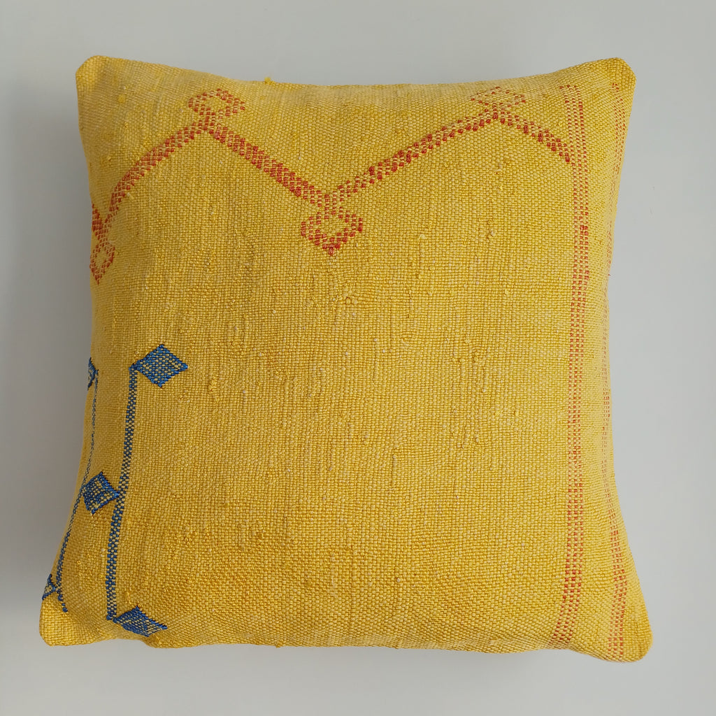 Moroccan Handmade Yellow Cactus Silk Cushion Cover 16''x16'' / 40x40 CM