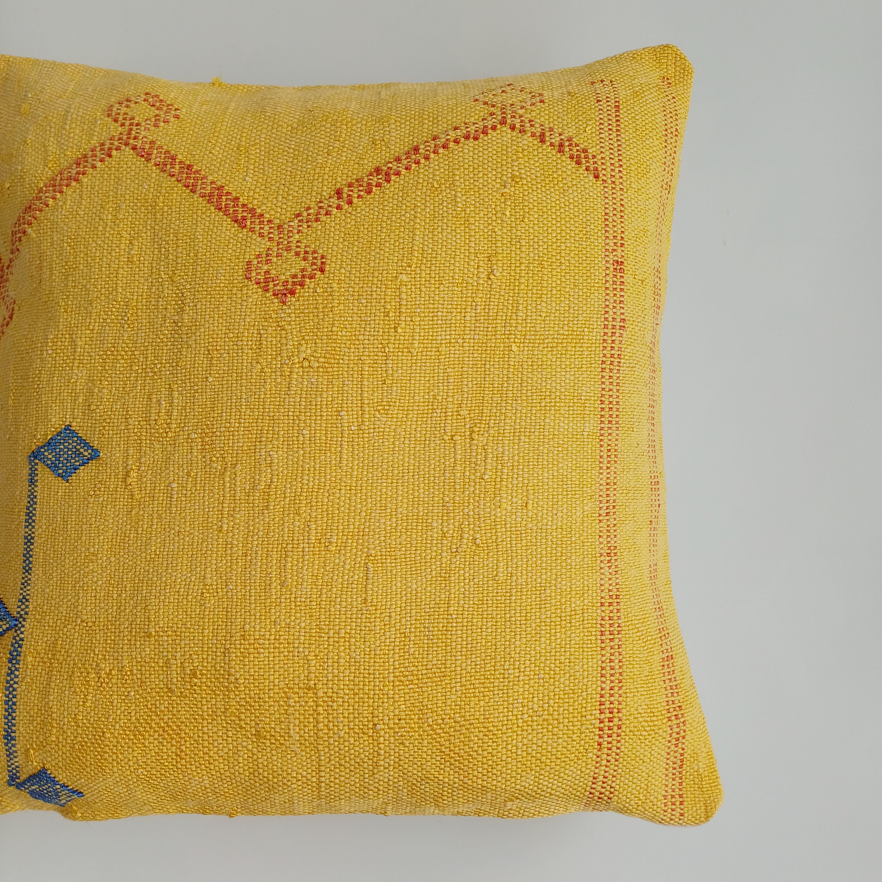 Moroccan Handmade Yellow Cactus Silk Cushion Cover 16''x16'' / 40x40 CM