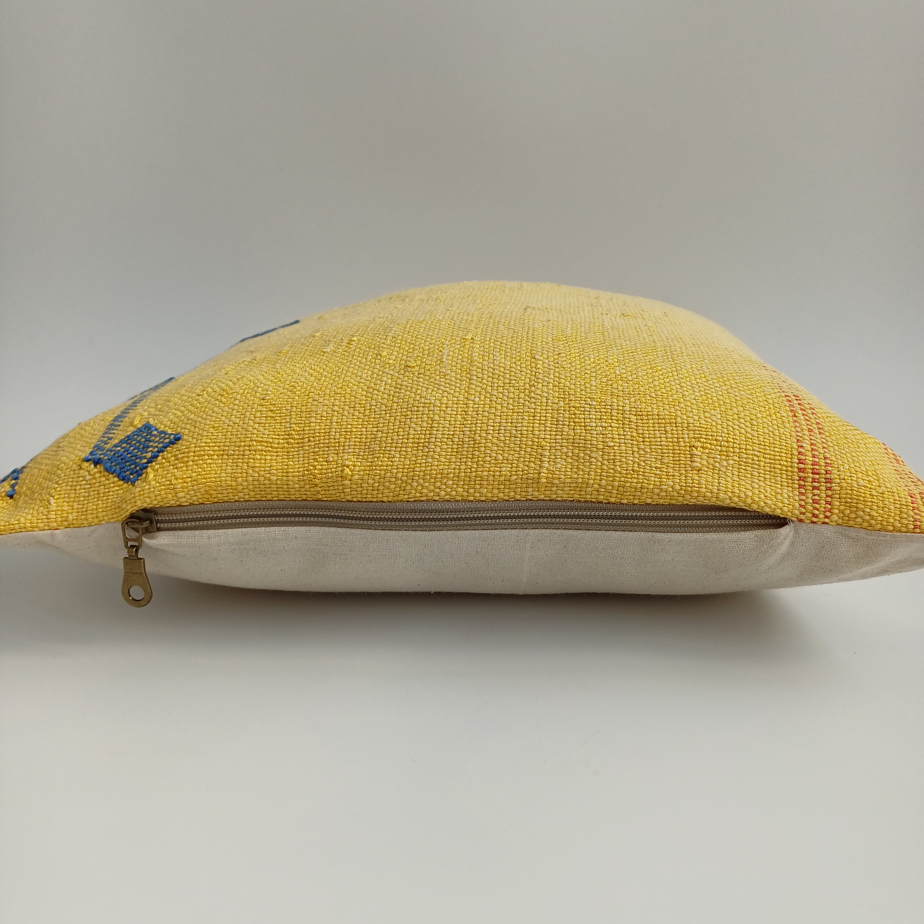 Moroccan Handmade Yellow Cactus Silk Cushion Cover 16''x16'' / 40x40 CM