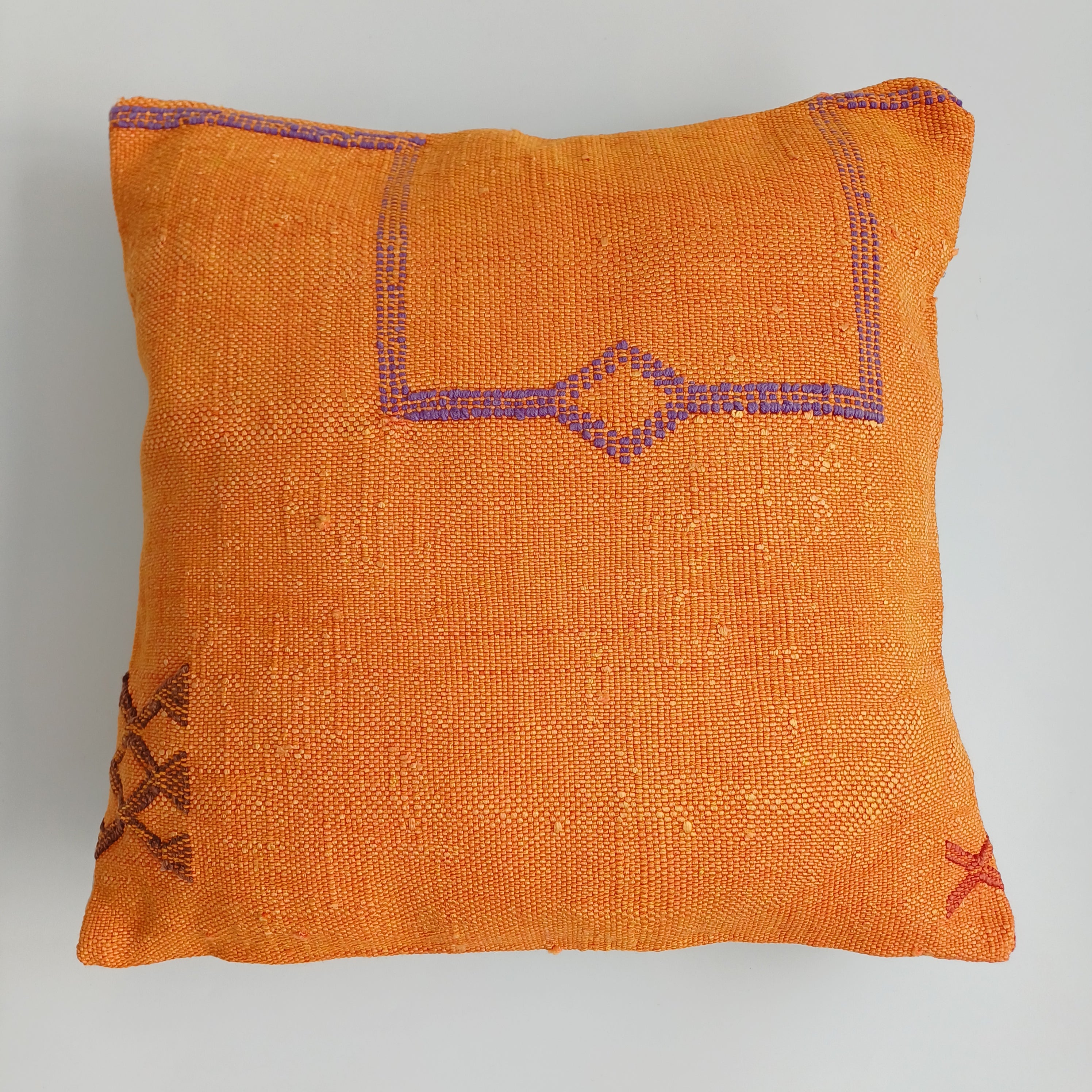 Moroccan Handmade Orange Cactus Silk Cushion Cover 16''x16'' / 40x40 CM