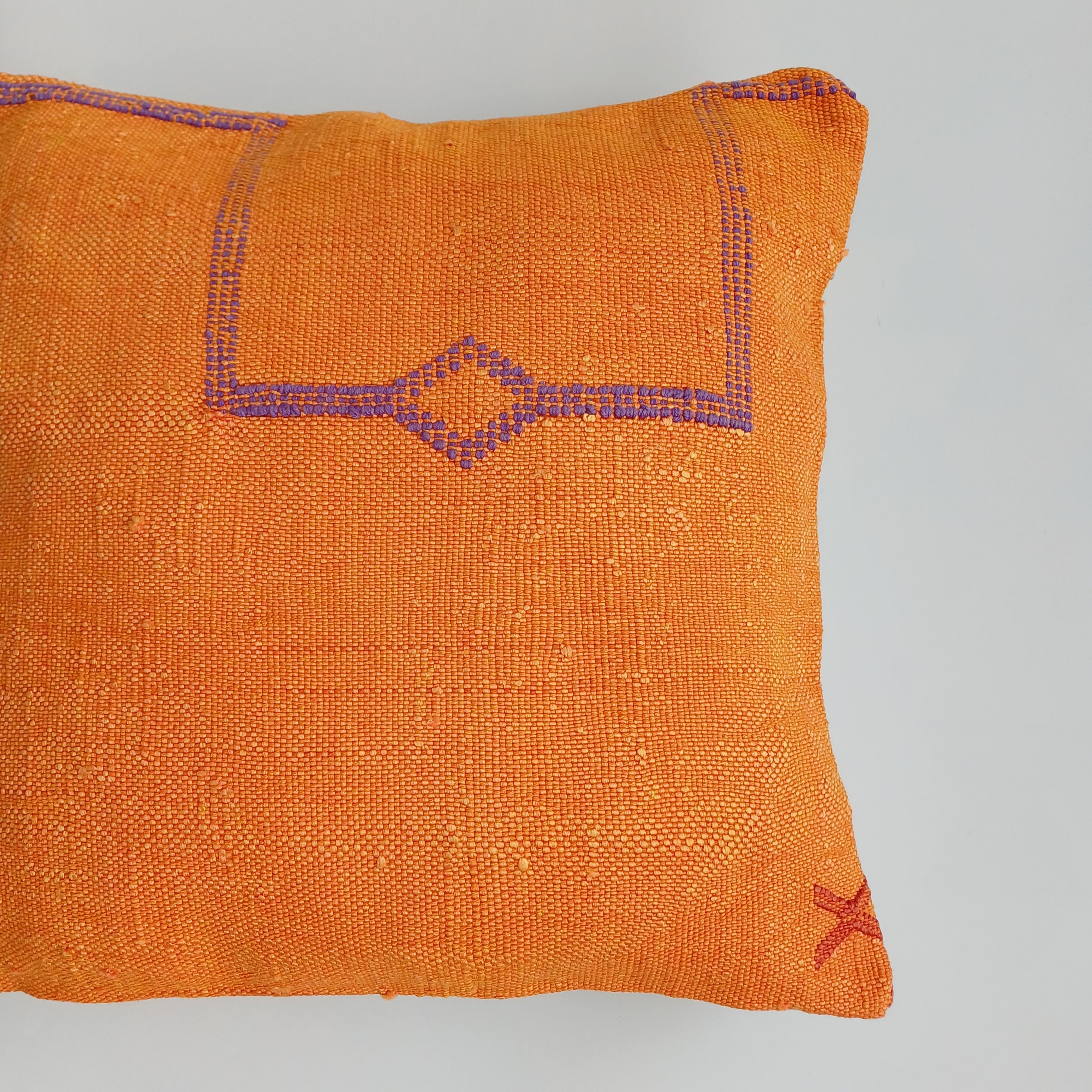 Moroccan Handmade Orange Cactus Silk Cushion Cover 16''x16'' / 40x40 CM