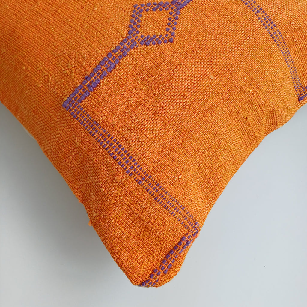 Moroccan Handmade Orange Cactus Silk Cushion Cover 16''x16'' / 40x40 CM