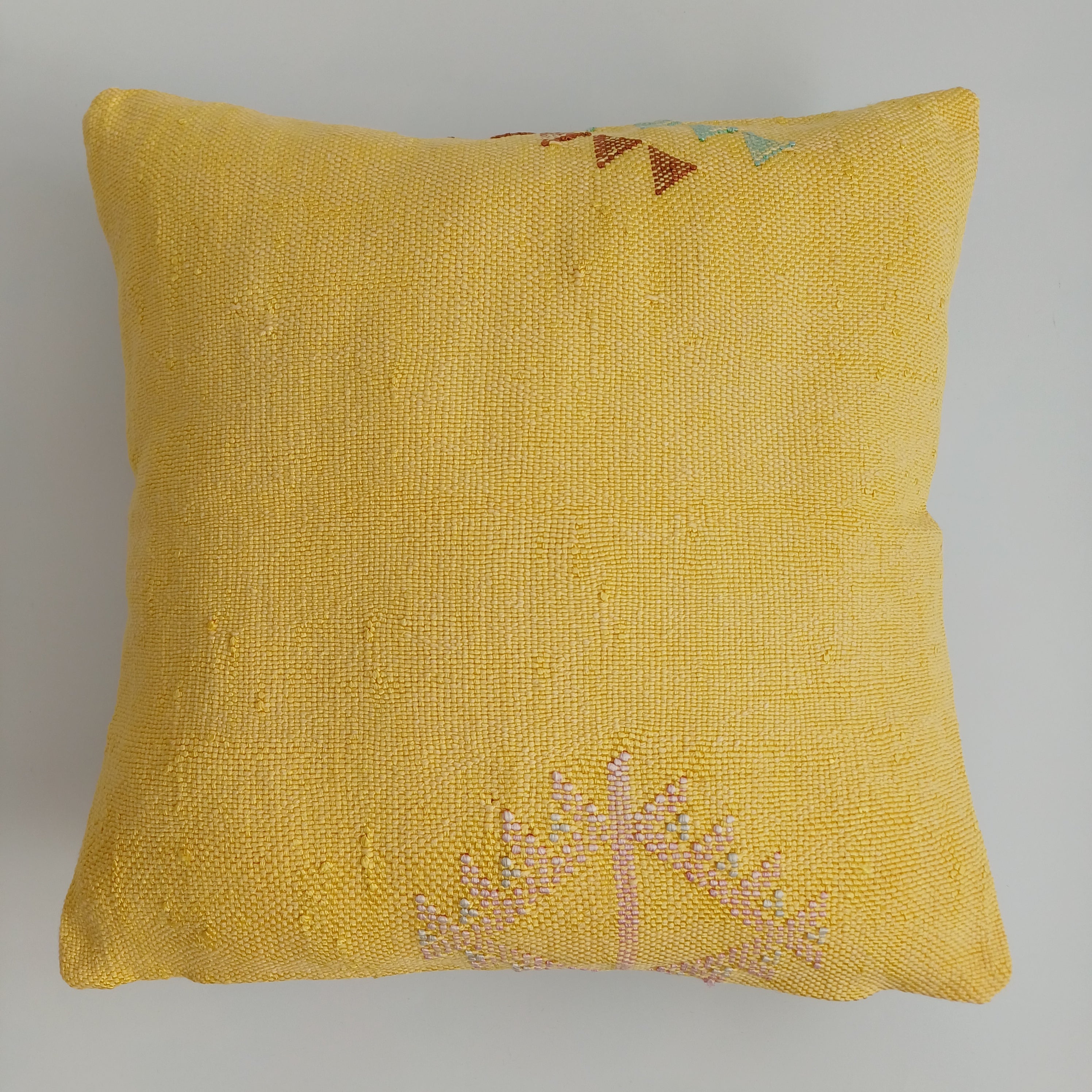 Moroccan Handmade Yellow Cactus Silk Cushion Cover 16''x16'' / 40x40 CM