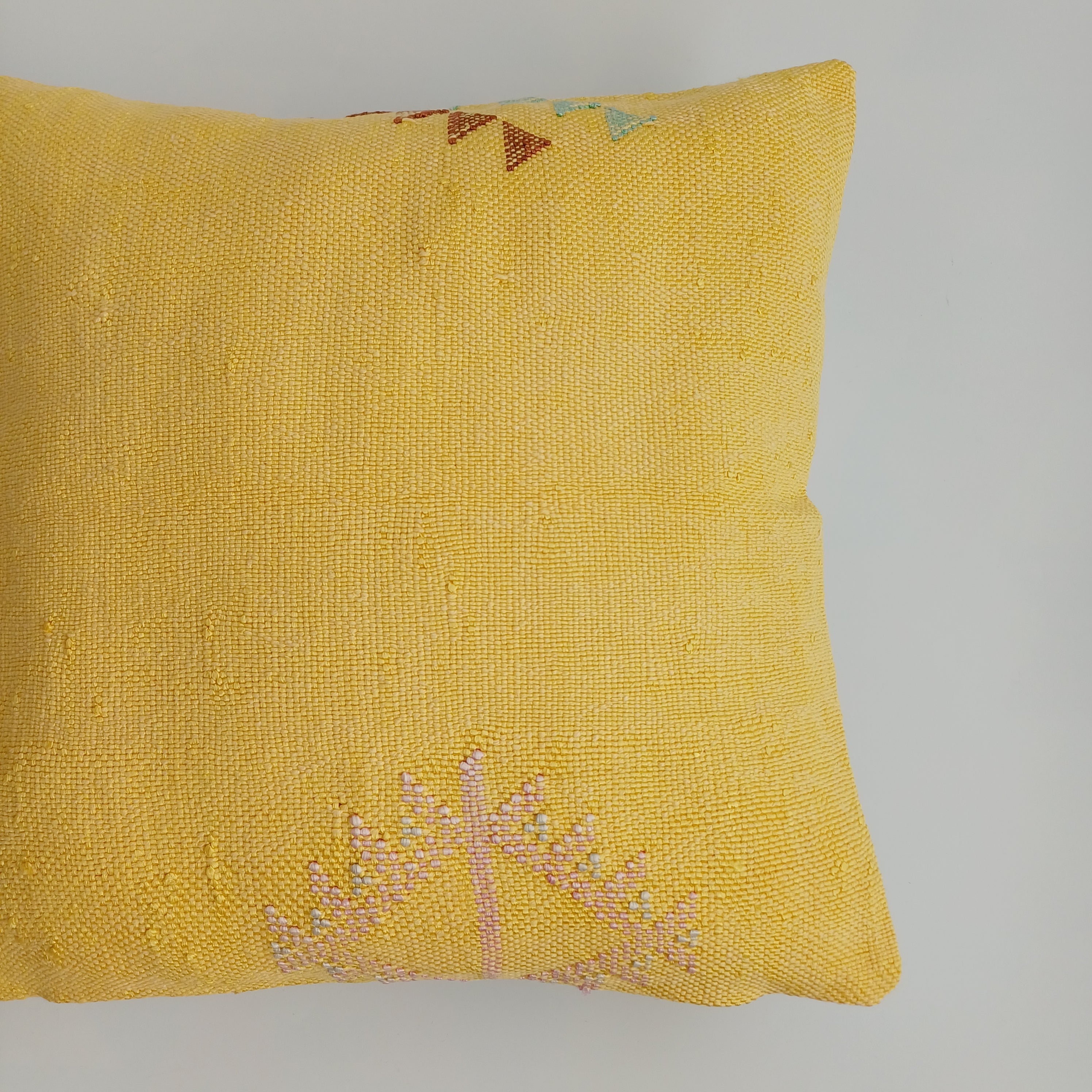 Moroccan Handmade Yellow Cactus Silk Cushion Cover 16''x16'' / 40x40 CM