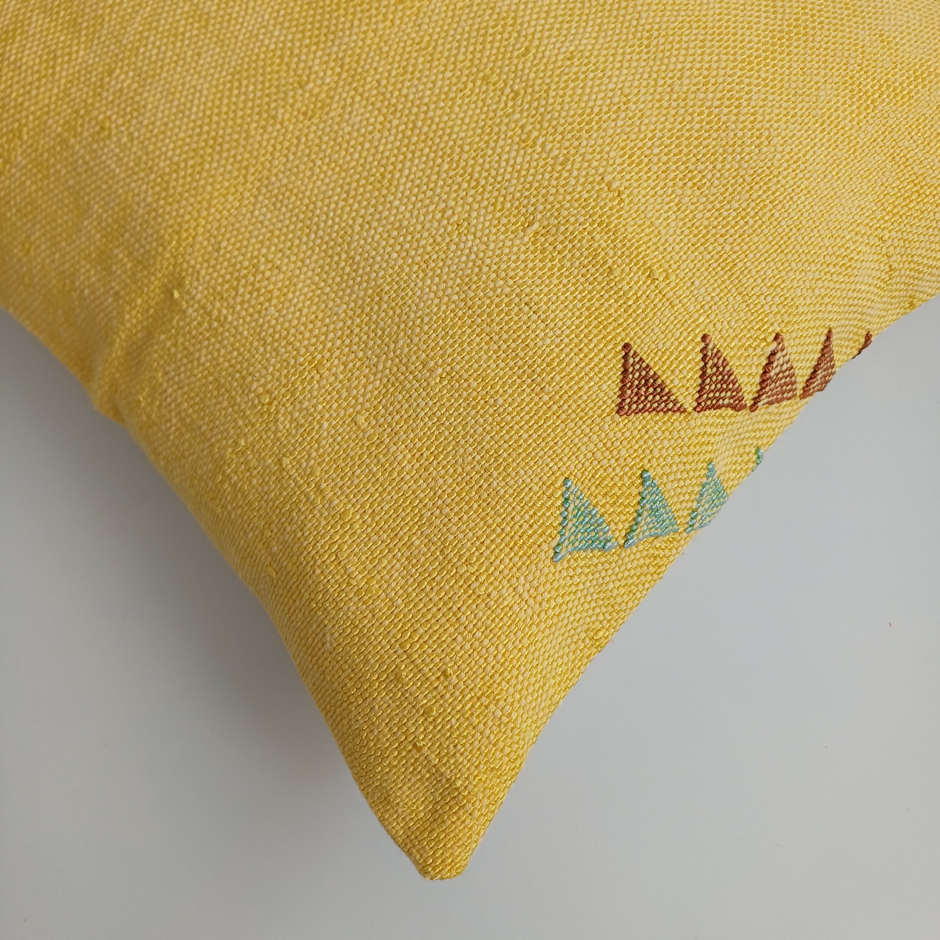 Moroccan Handmade Yellow Cactus Silk Cushion Cover 16''x16'' / 40x40 CM