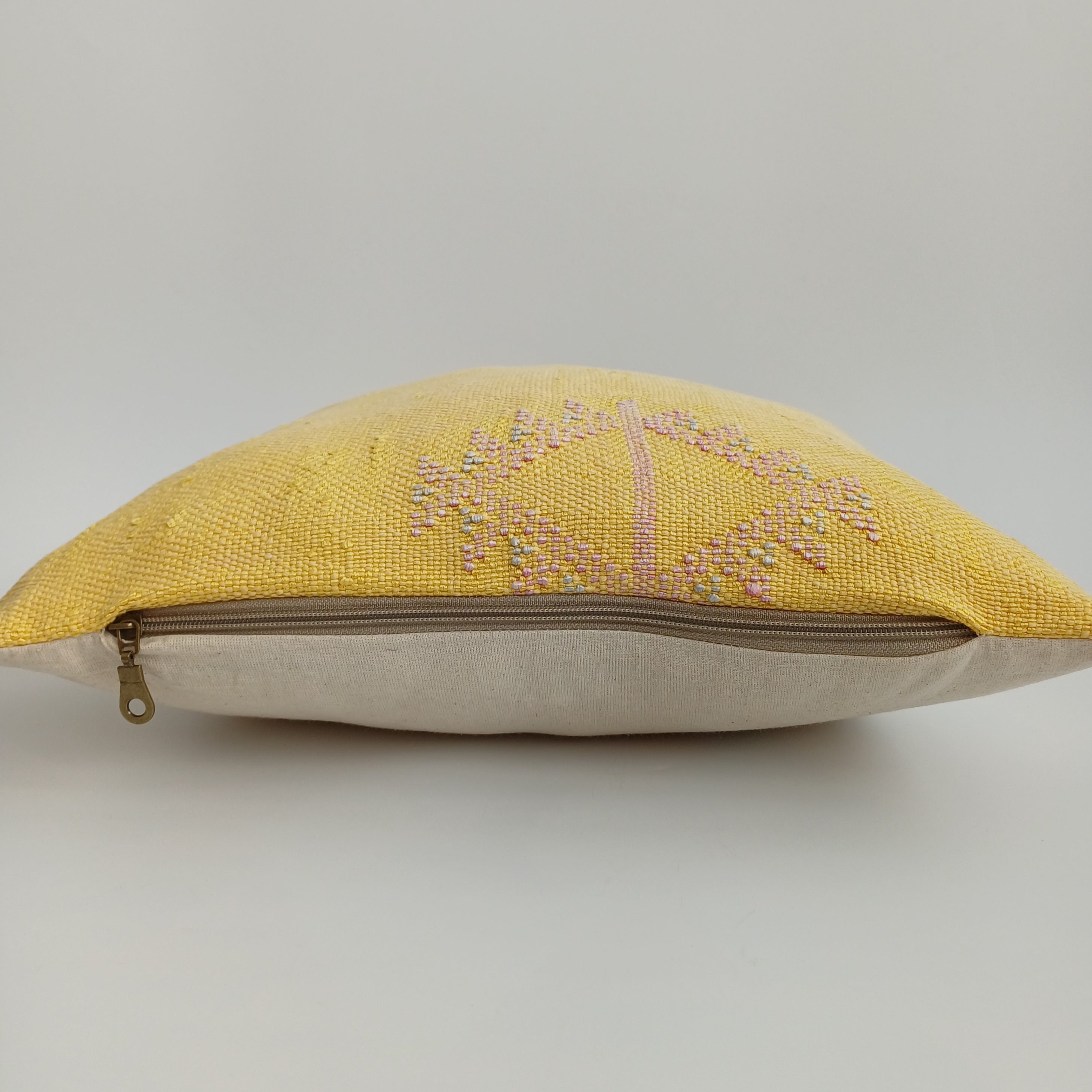 Moroccan Handmade Yellow Cactus Silk Cushion Cover 16''x16'' / 40x40 CM