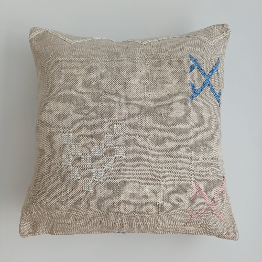 Moroccan Handmade Oatmeal Cactus Silk Cushion Cover 16''x16'' / 40x40 CM