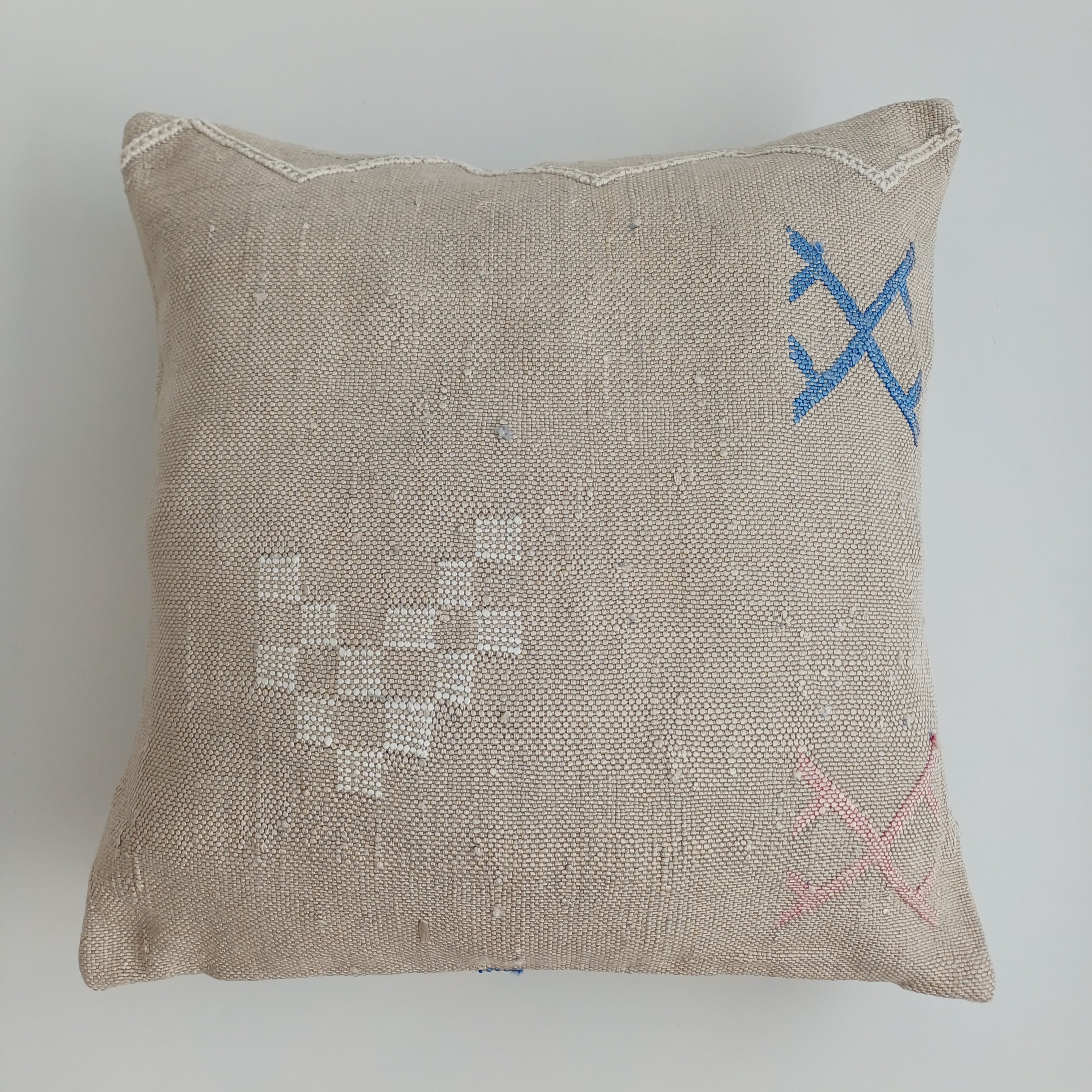 Moroccan Handmade Oatmeal Cactus Silk Cushion Cover 16''x16'' / 40x40 CM