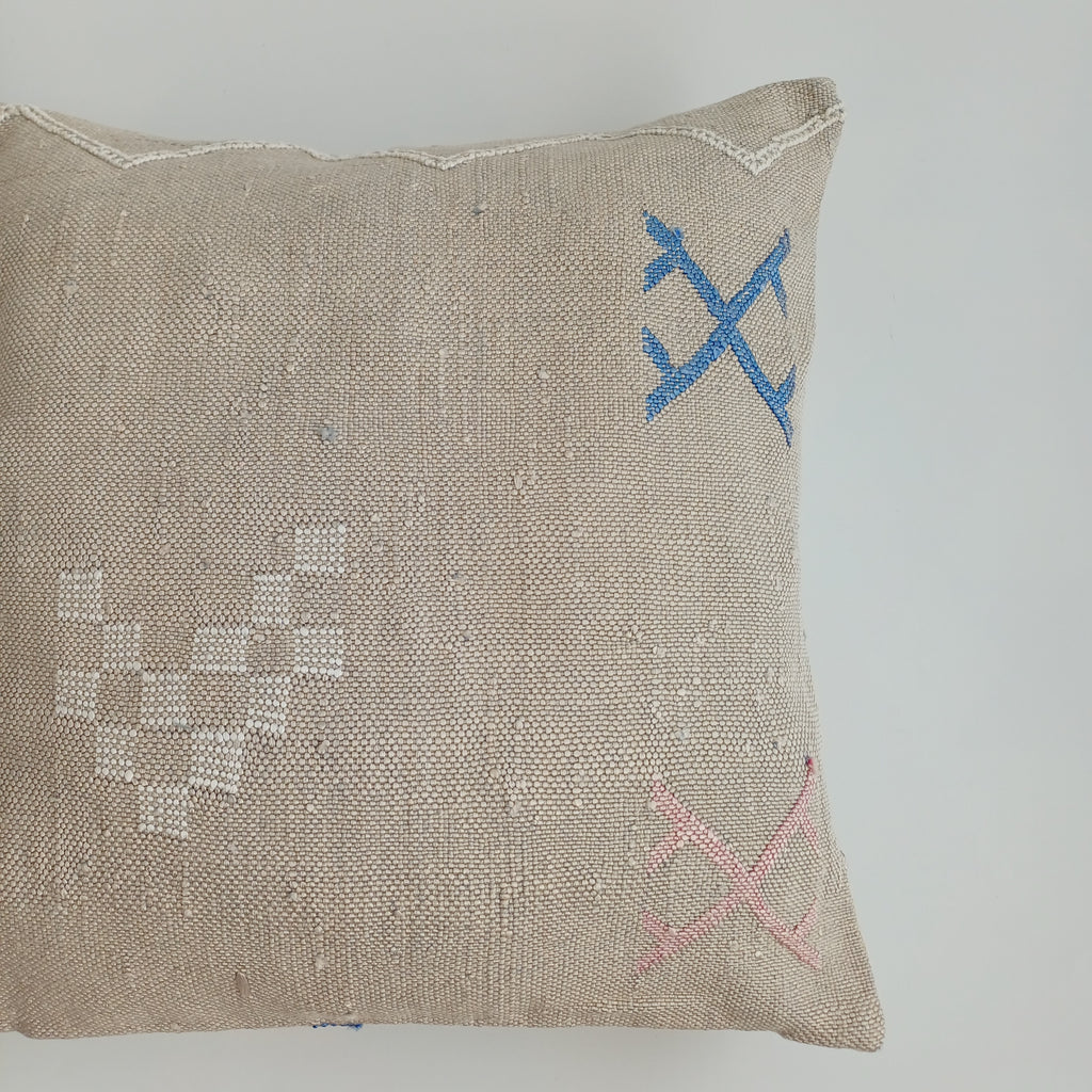 Moroccan Handmade Oatmeal Cactus Silk Cushion Cover 16''x16'' / 40x40 CM
