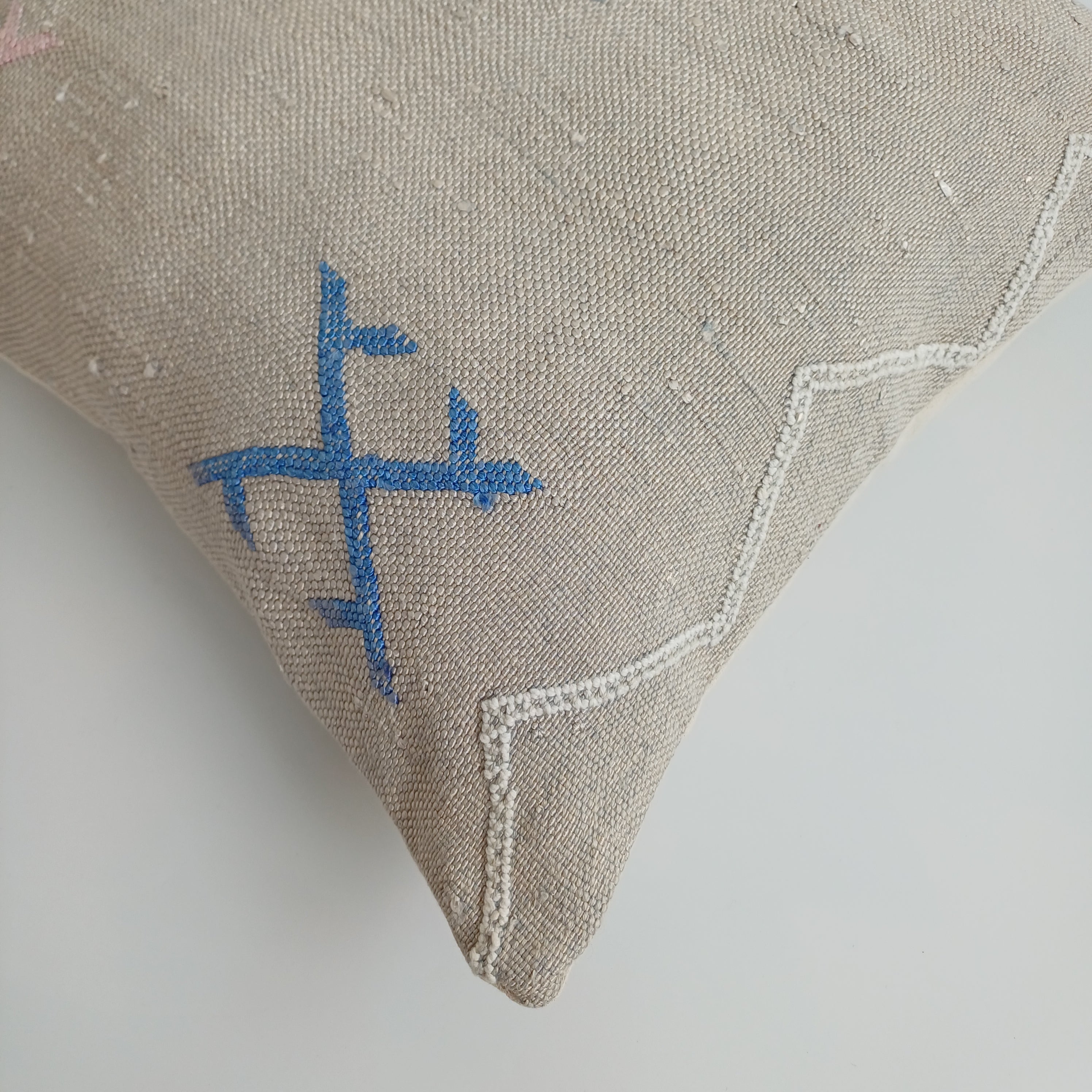 Moroccan Handmade Oatmeal Cactus Silk Cushion Cover 16''x16'' / 40x40 CM